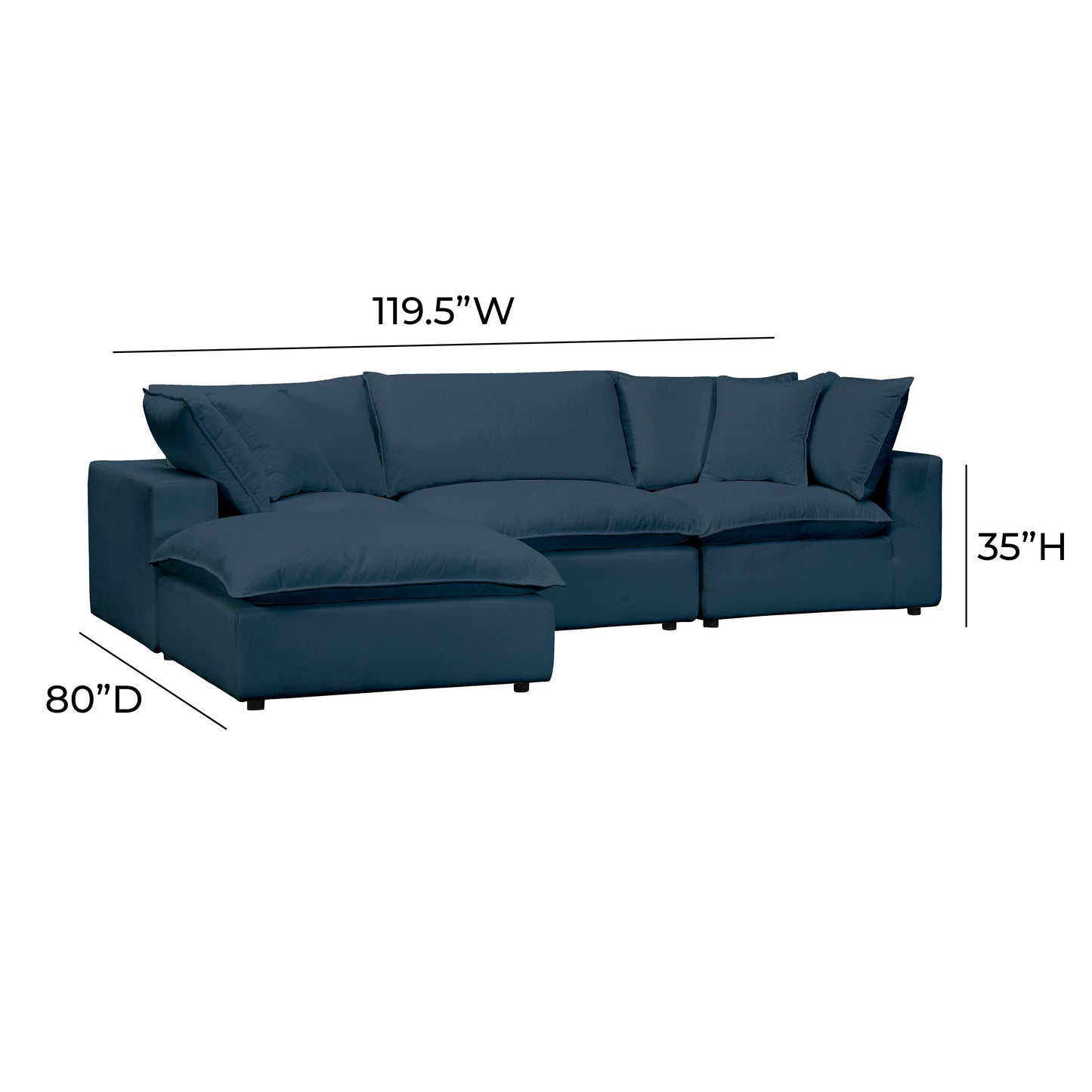 Cali 4-Piece Performance Fabric Modular Sectional - Navy - Image 6