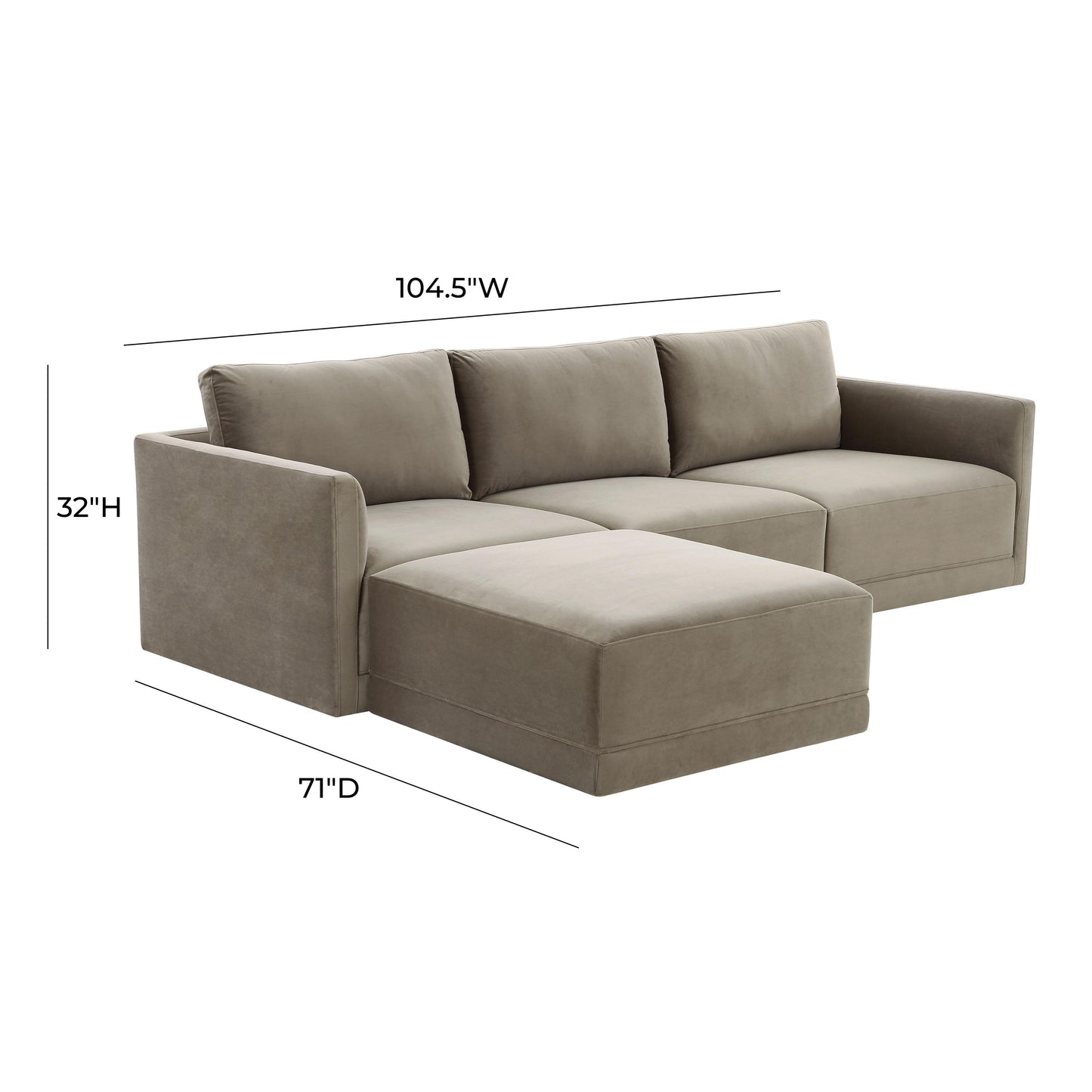 Willow 4-Piece Performance Velvet Modular Sectional - Taupe - Image 6