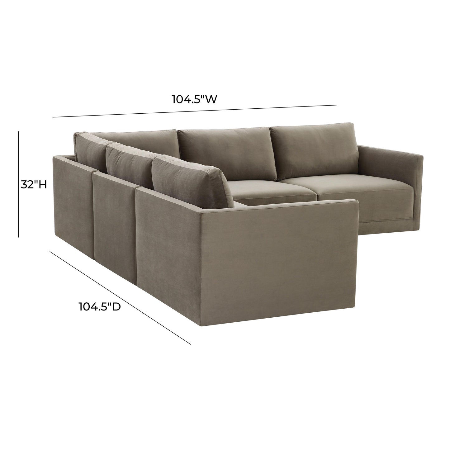 Willow 5-Piece Performance Velvet Modular L Sectional - Taupe - Image 6