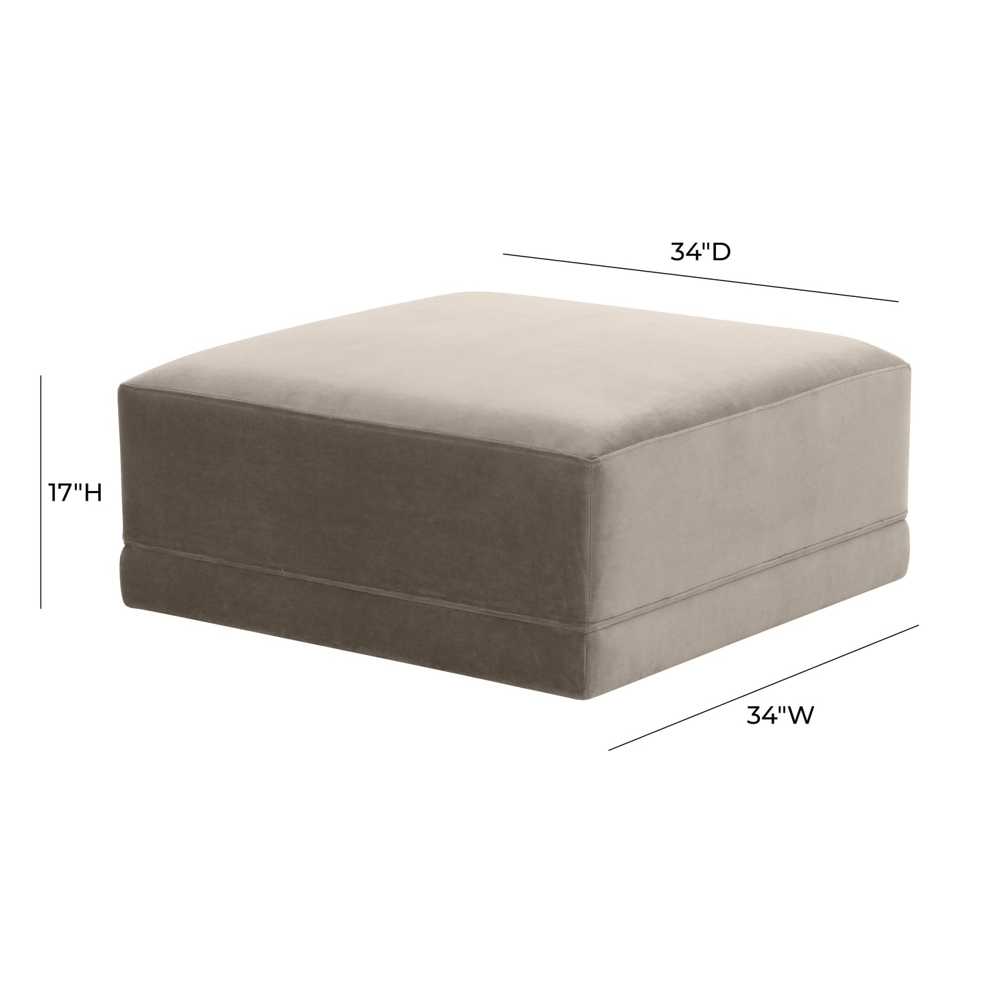 Willow Performance Velvet Modular Ottoman - Taupe - Image 4