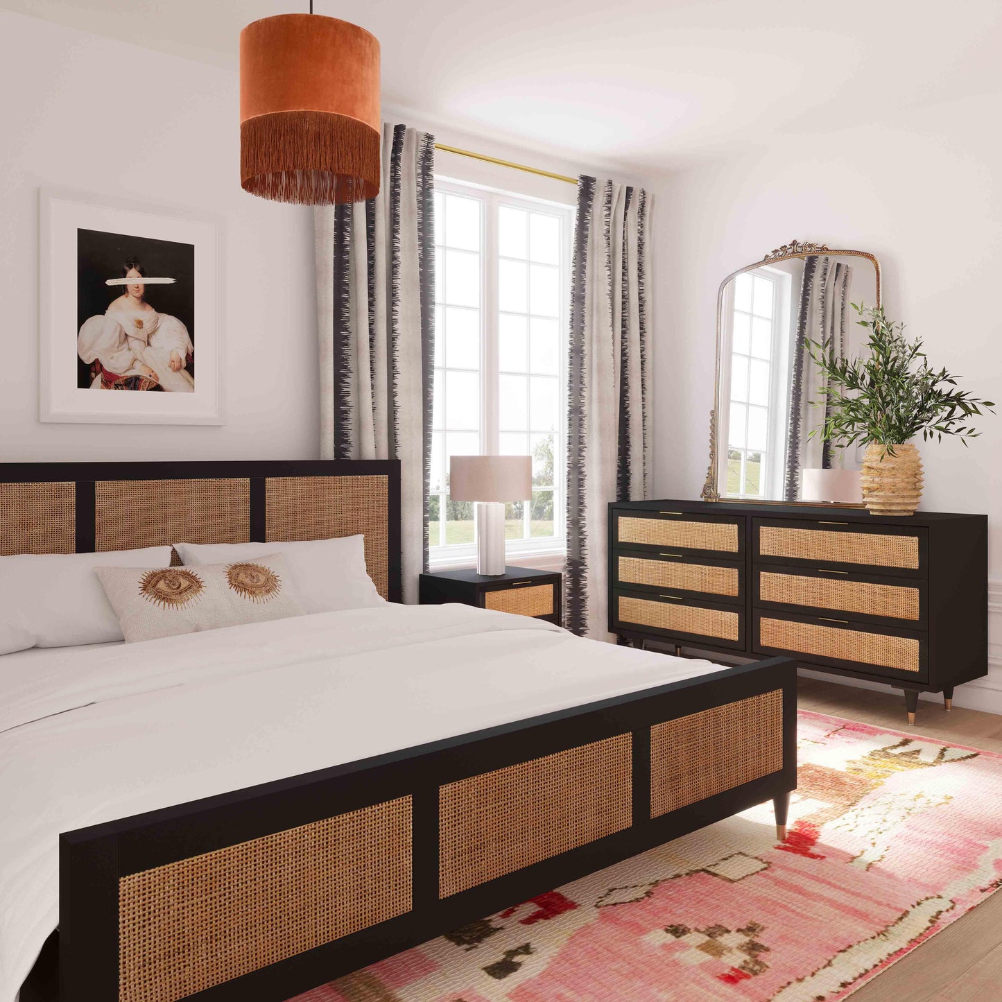 Sierra Wood & Rattan Bed - Black / Queen - Image 9