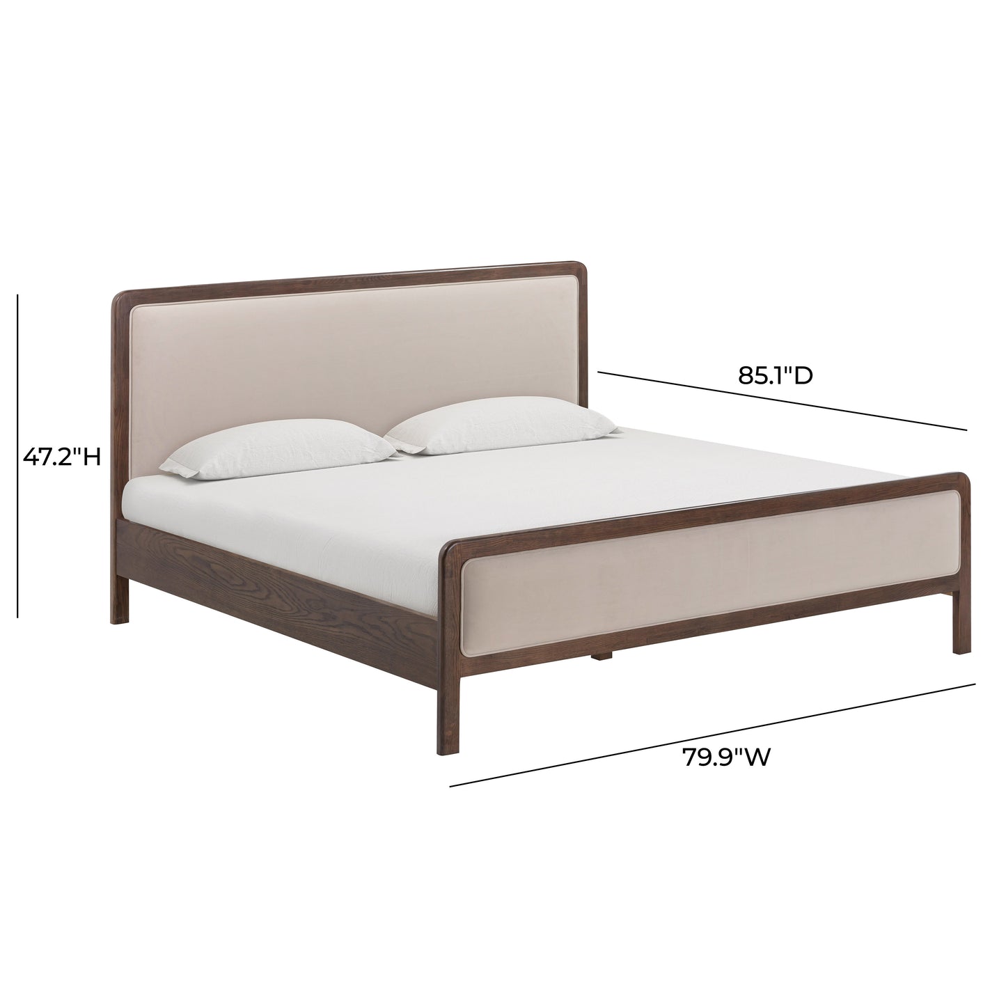Hella Contract-Grade Velvet and Ash Wood Bed - Taupe / King - Image 12