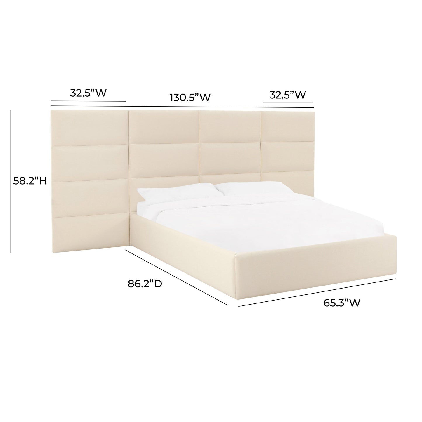 Eliana Performance Velvet Headboard Wings - Cream / Queen - Image 6