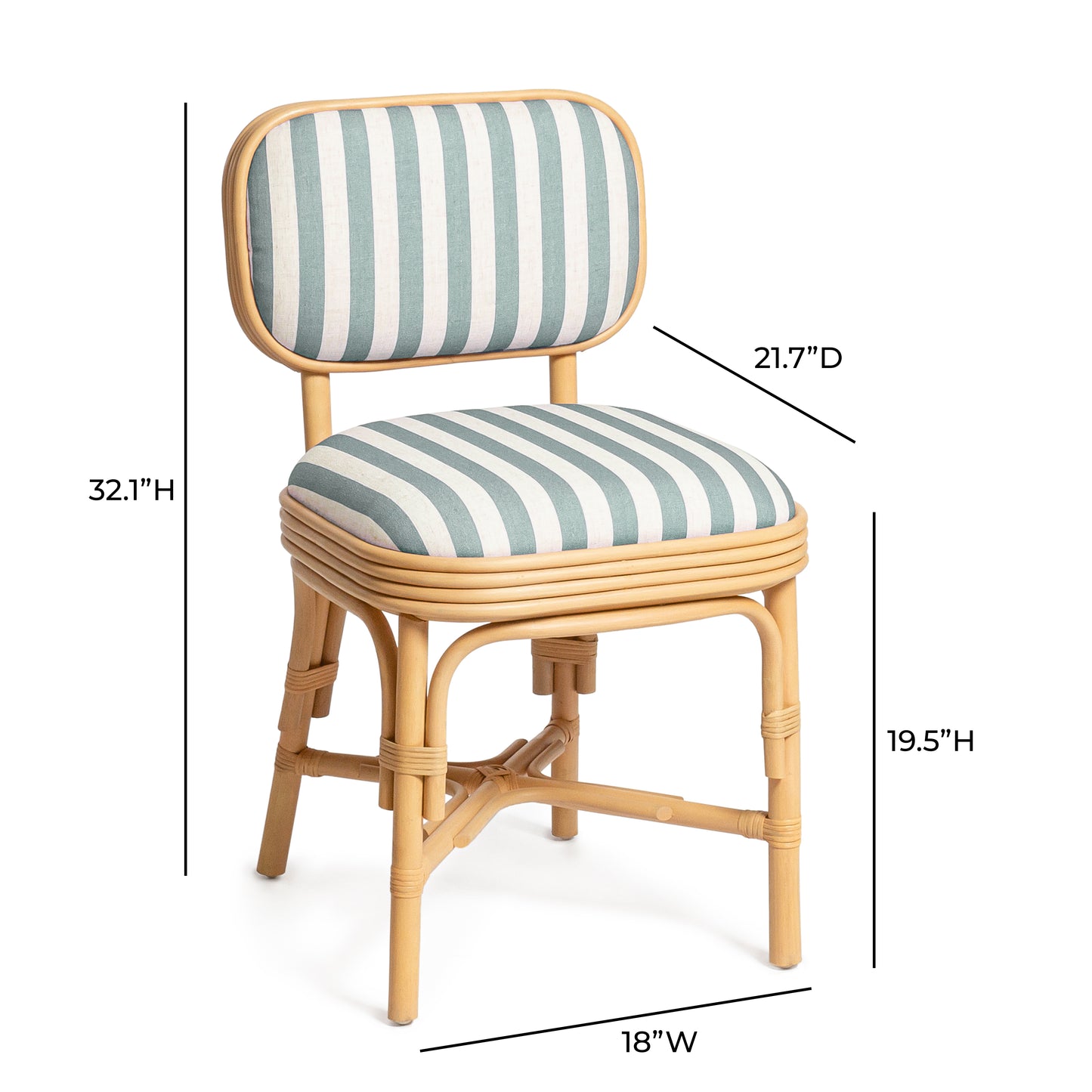 Dorine Striped Performance Linen & Rattan Dining Chair - Mint Green - Image 7