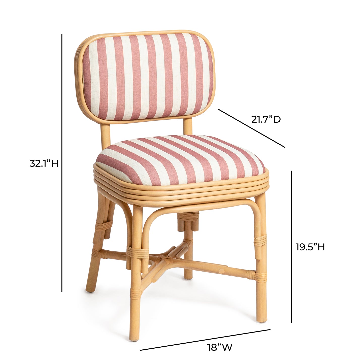Dorine Striped Performance Linen & Rattan Dining Chair - Cherry - Image 7