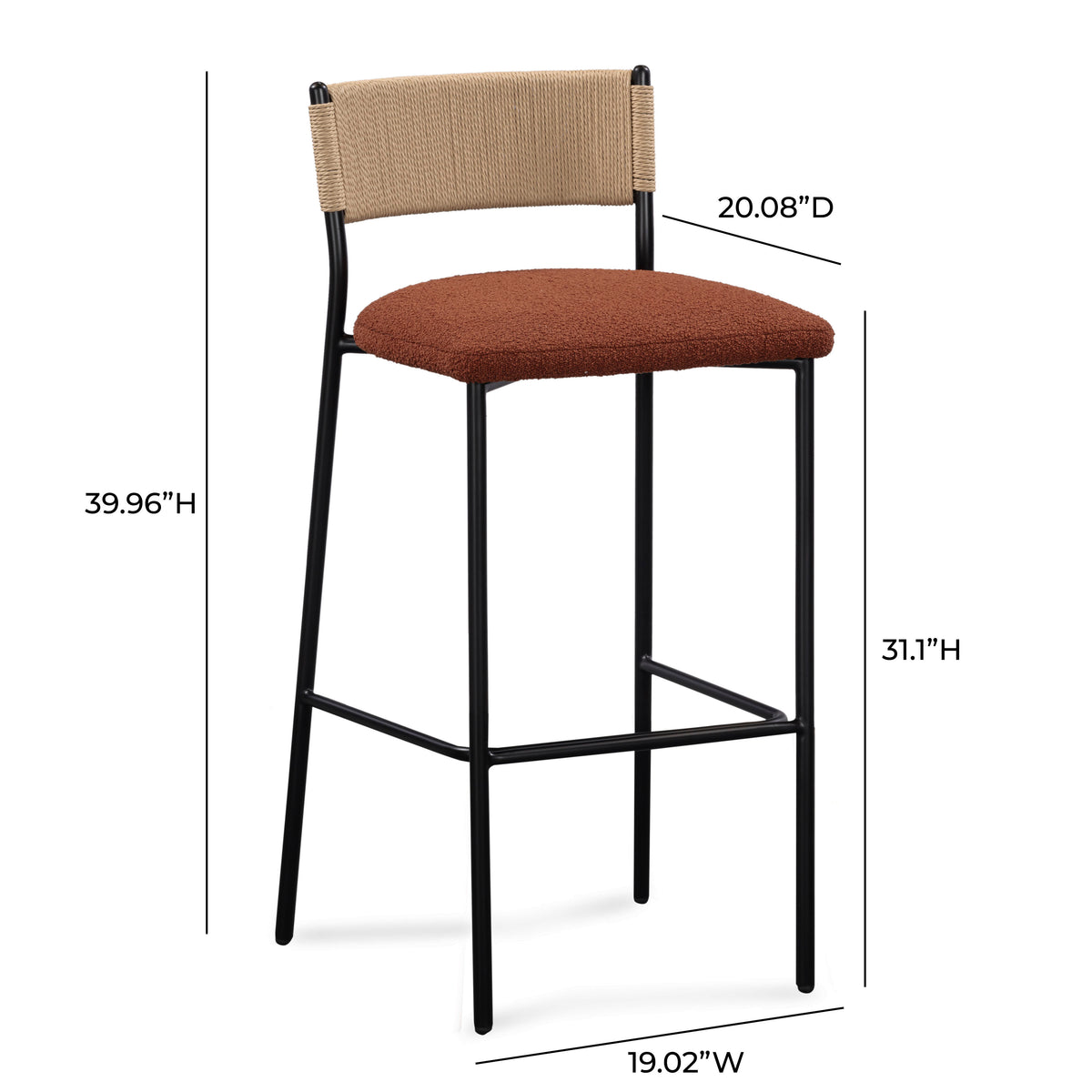 Celine Boucle Bar And Counter Stool - Maroon / Bar Height - Image 7