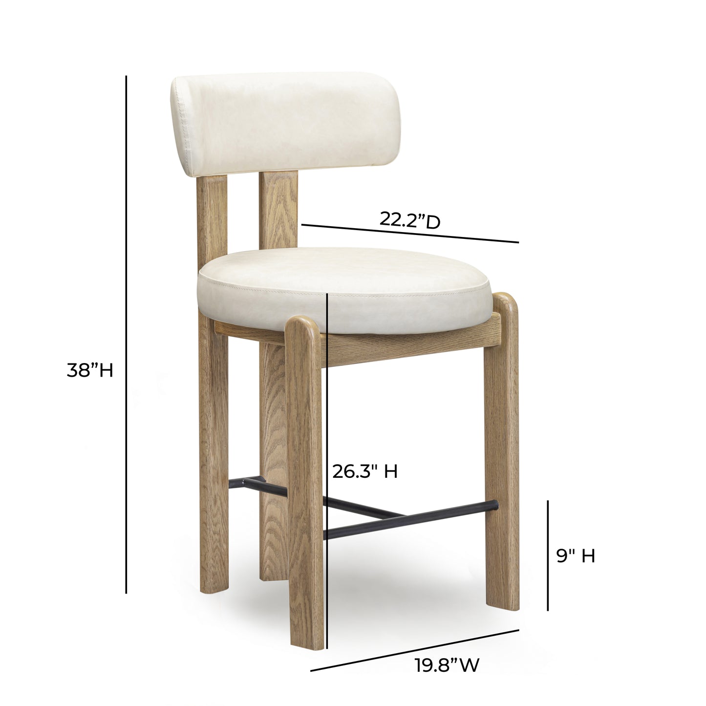 Odessa Performance Vegan Leather Counter Stool - Cream - Image 7