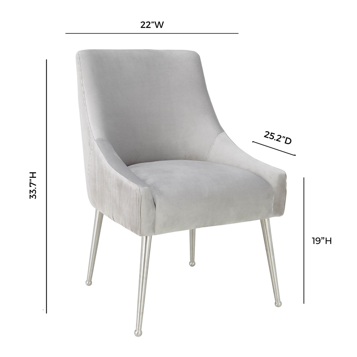 Beatrix Pleated Performance Velvet Dining Chair - Light Grey/Silver - Image 7