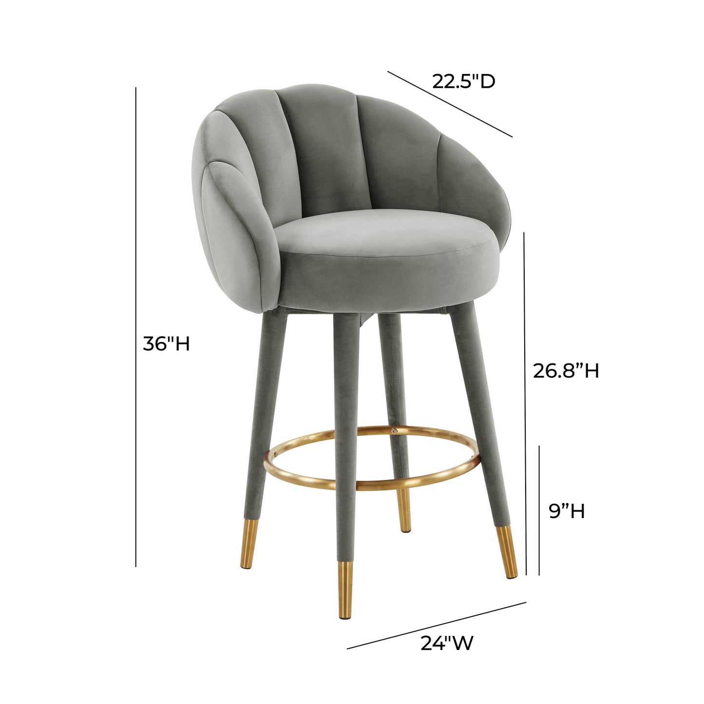 Myla Performance Velvet Swivel Stool - Light Grey / Counter Height - Image 8