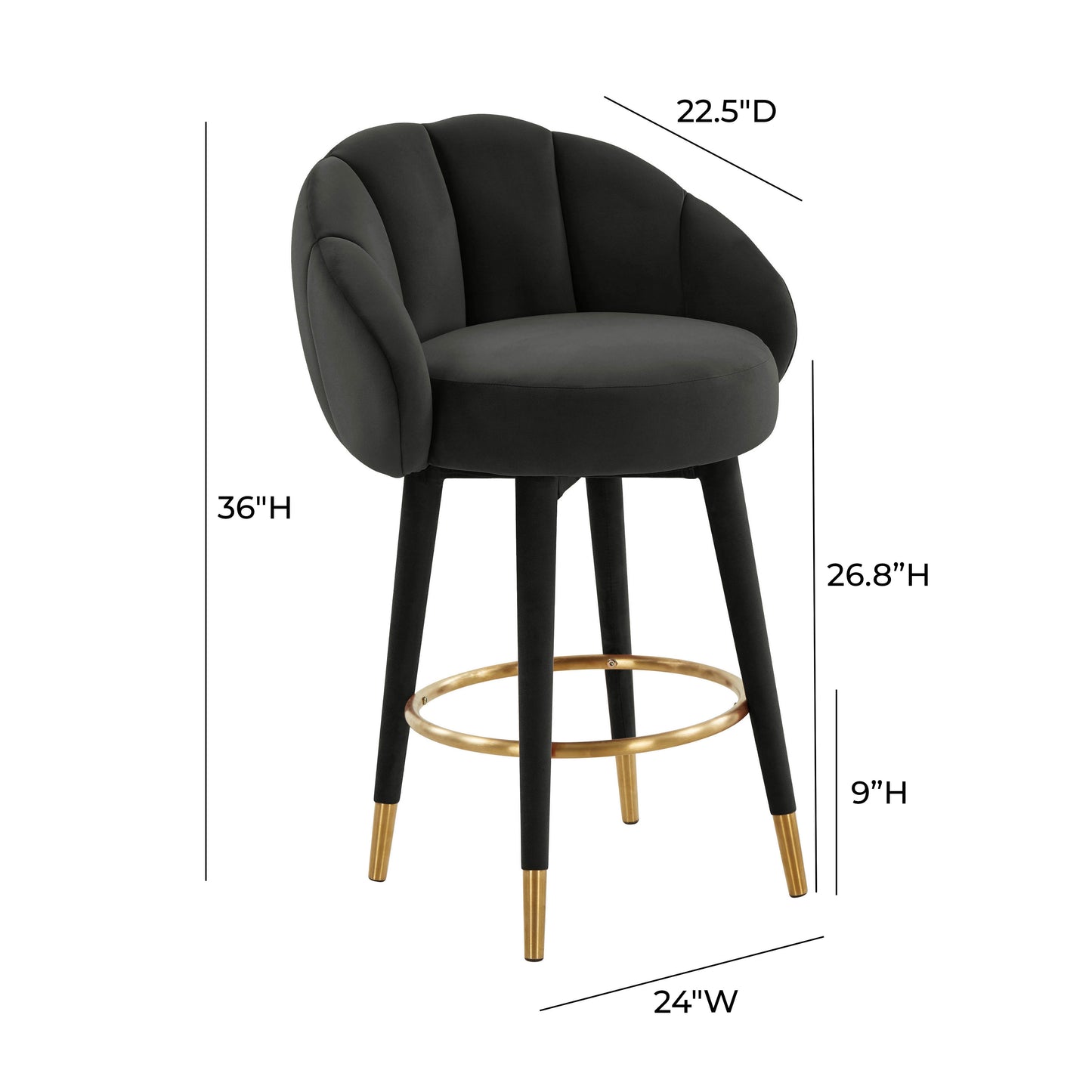 Myla Performance Velvet Swivel Stool - Black / Counter Height - Image 8