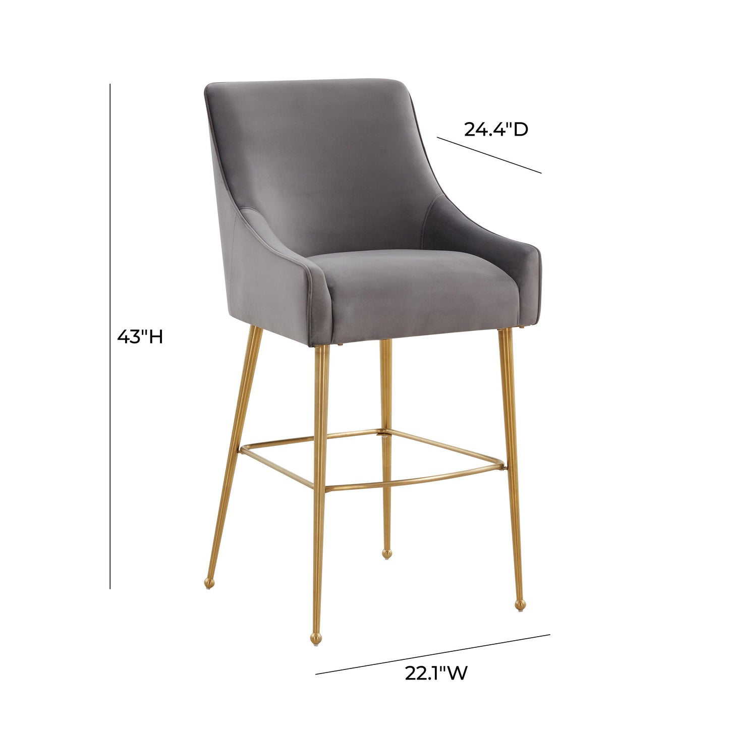 Beatrix Performance Velvet Stool - Dark Grey / Bar Height - Image 6