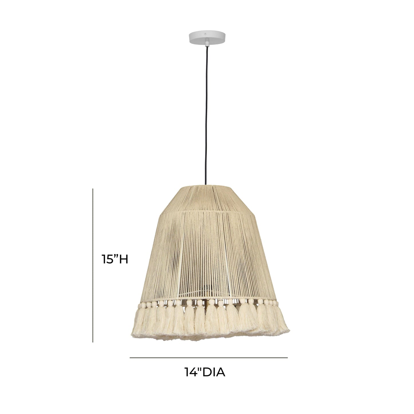 Helen White Cotton Tasseled Pendant Lamp - Small - Image 6