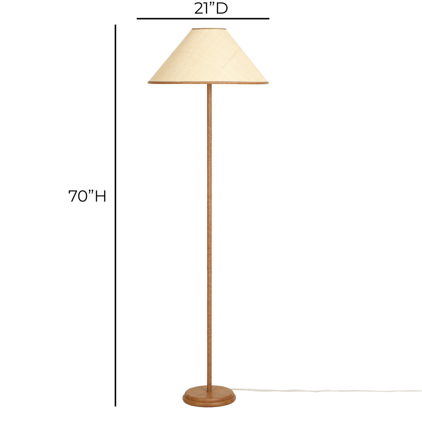 Keria Natural Vegan Leather and Raffia Contract-Grade Floor Lamp - Image 8