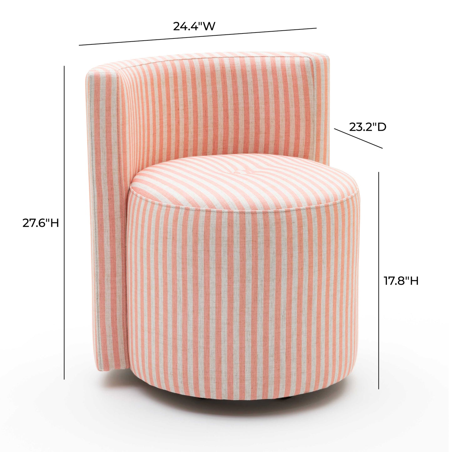 Alyssa Striped Performance Linen Rolling Desk Chair - Pink - Image 7