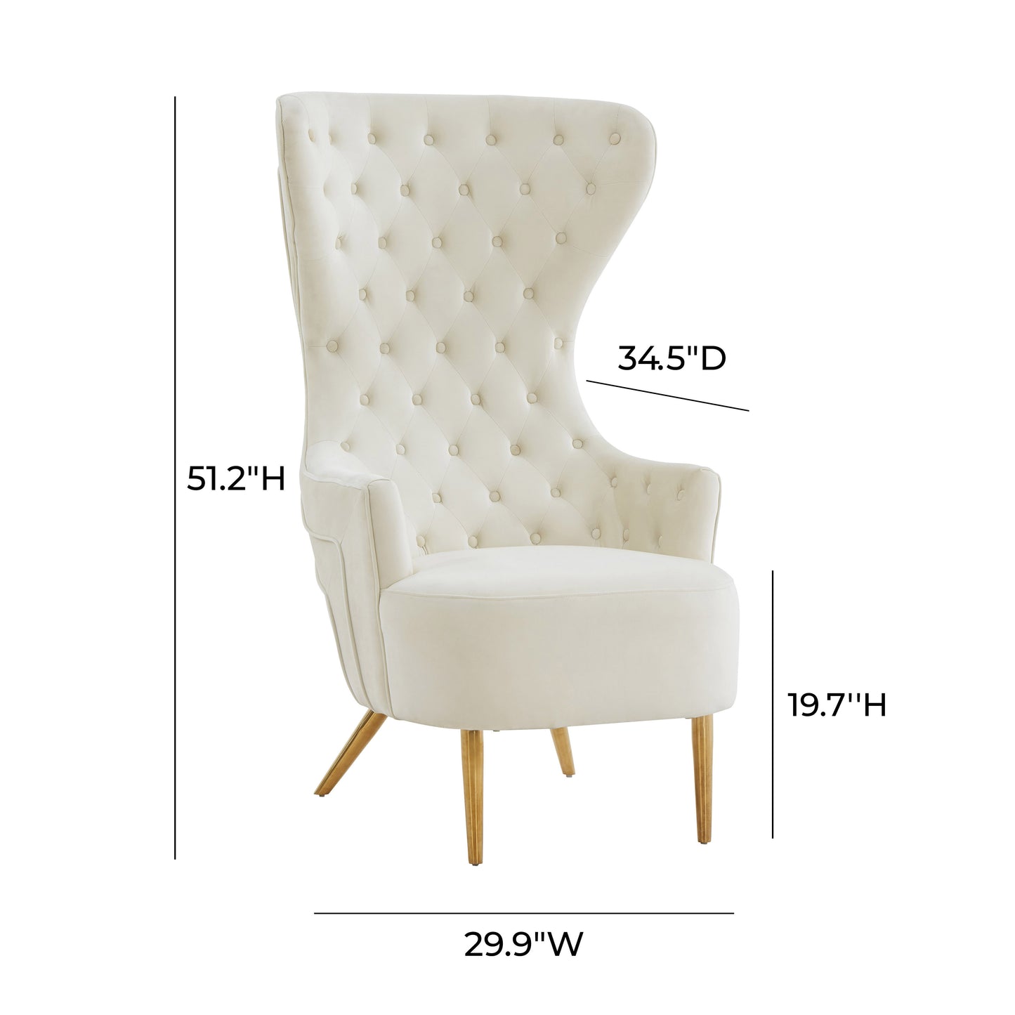 Jezebel Performance Velvet Wingback Accent Chair - Cream - Image 6