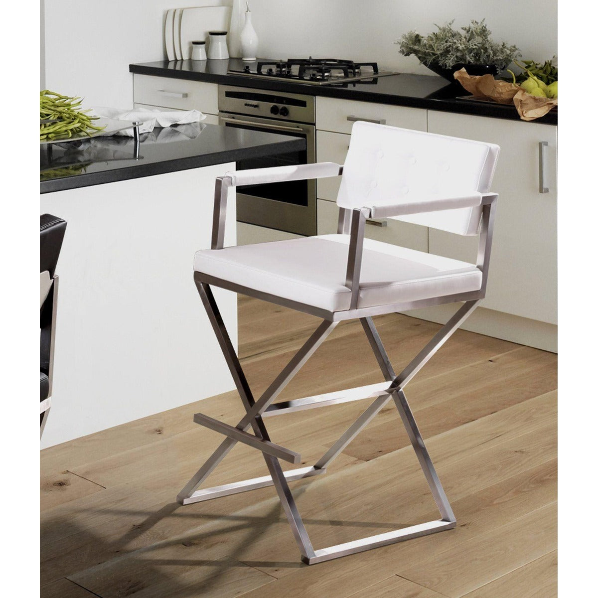 Director Performance Vegan Leather Stool with Silver Base