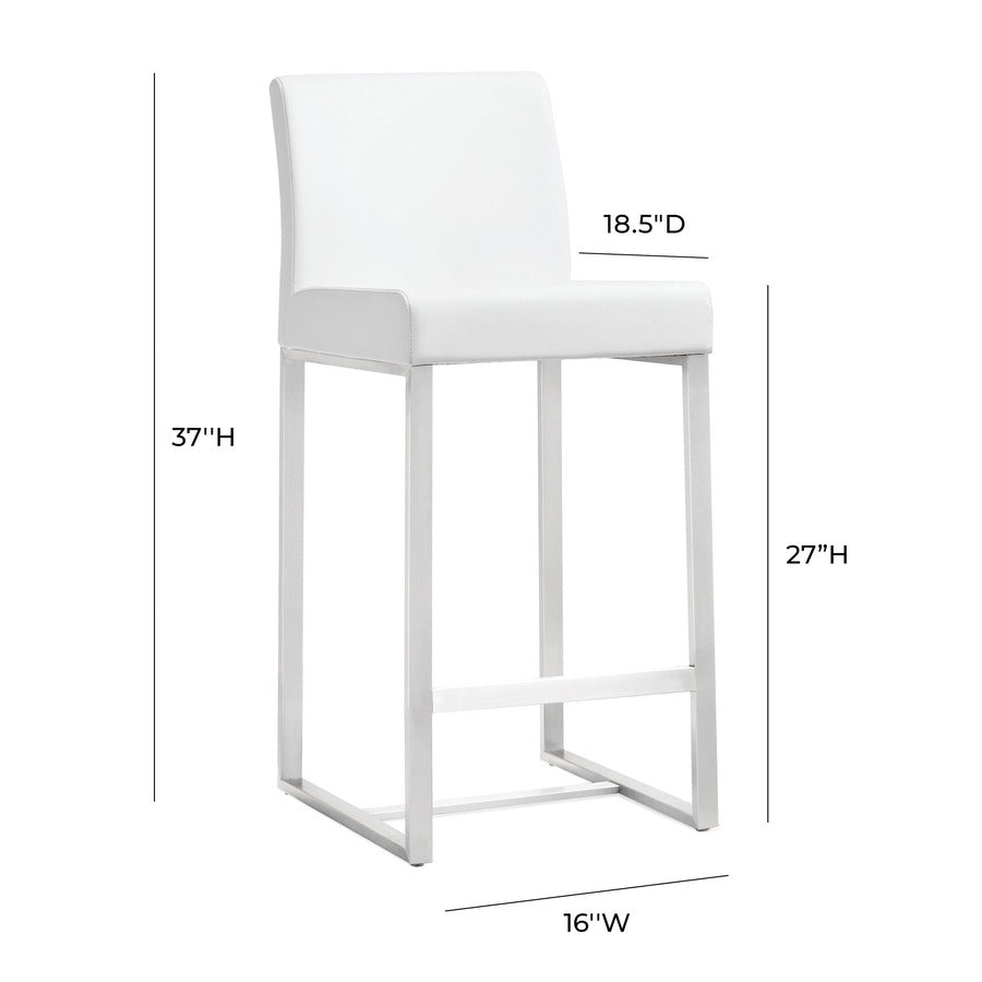 Denmark Performance Vegan Leather Stool with Silver Base - Set of 2 - White / Counter Height - Image 9