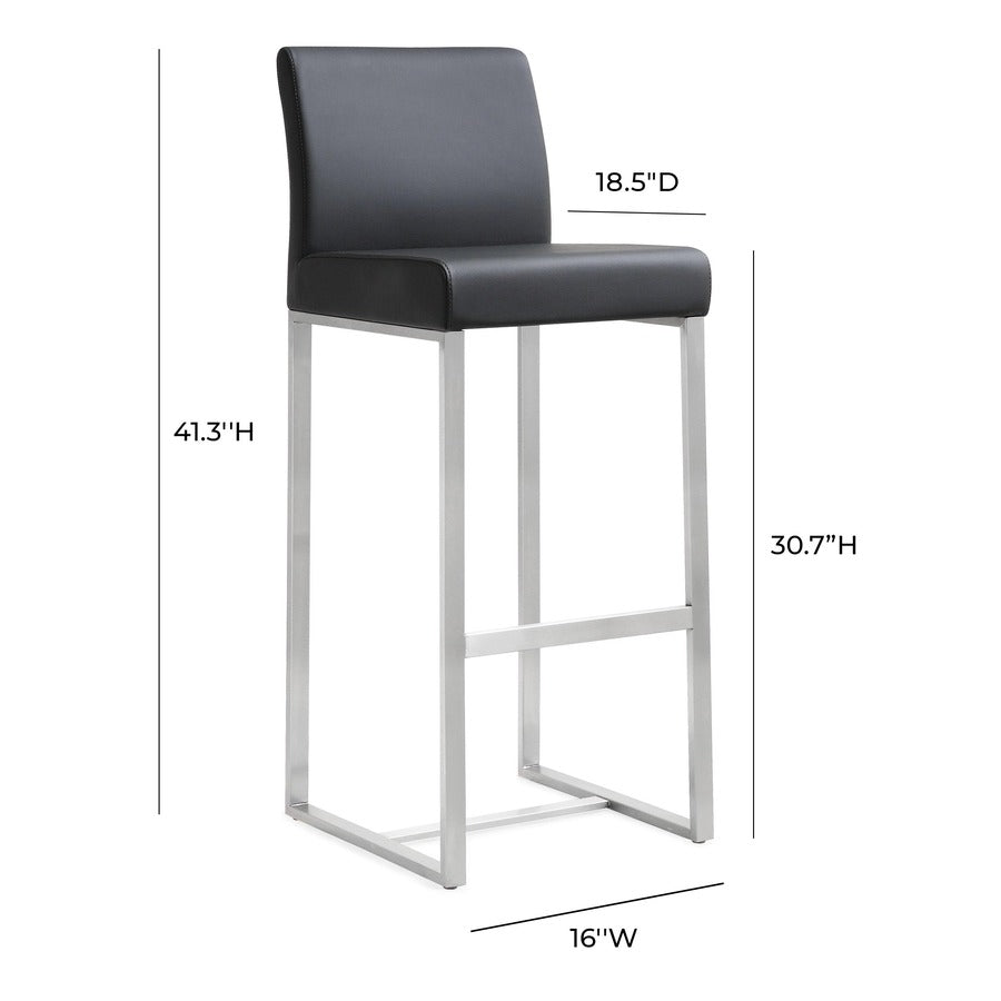 Denmark Performance Vegan Leather Stool with Silver Base - Set of 2 - Black / Bar Height - Image 9