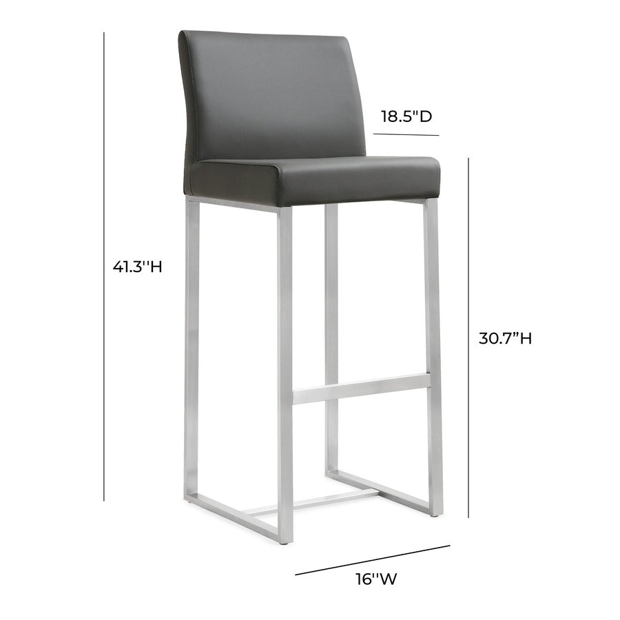 Denmark Performance Vegan Leather Stool with Silver Base - Set of 2 - Grey / Bar Height - Image 10