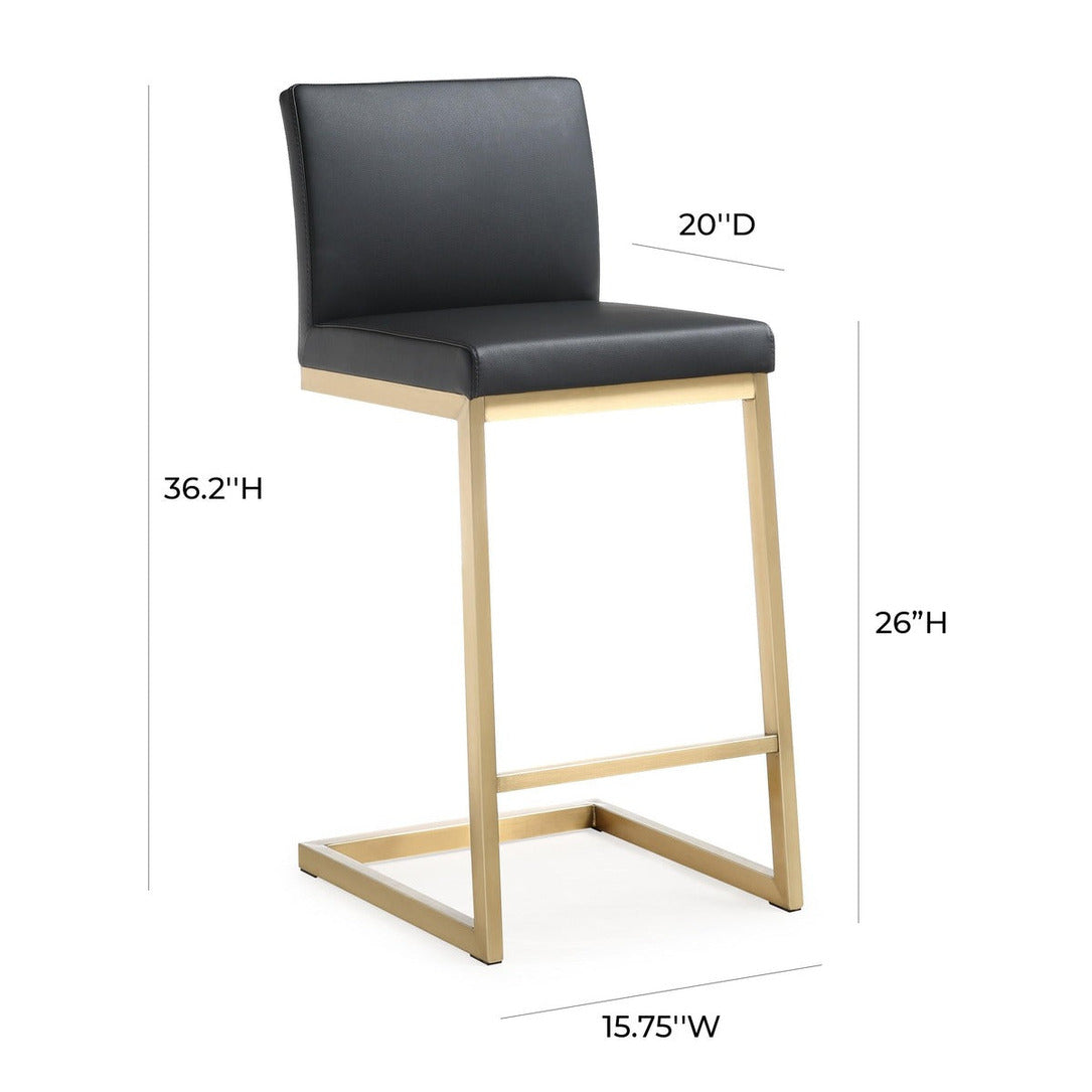 Parma Performance Vegan Leather and Gold Stainless Steel Counter Stool - Set of 2 - Black - Image 9
