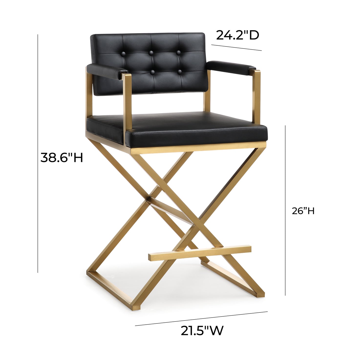 Director Performance Vegan Leather Stool with Gold Base - Black / Counter Height - Image 9
