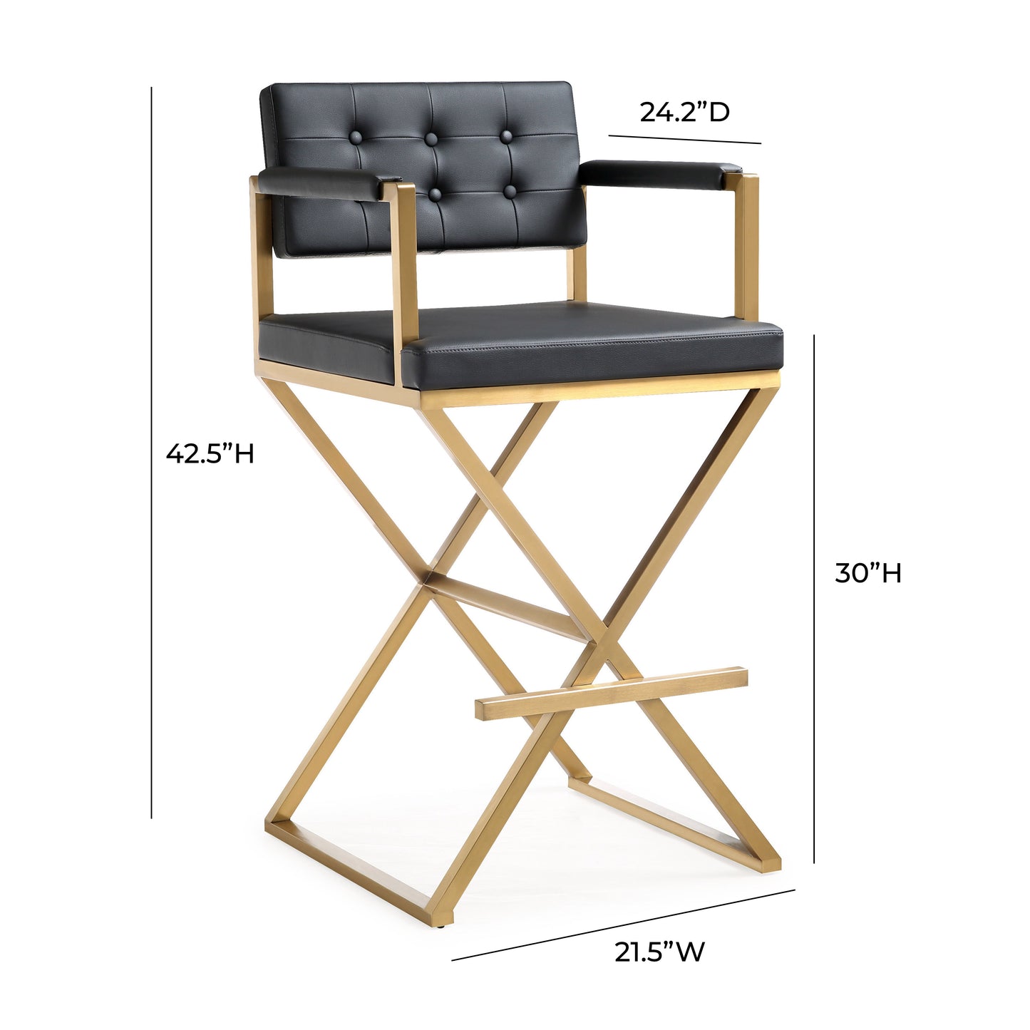Director Performance Vegan Leather Stool with Gold Base - Black / Bar Height - Image 9