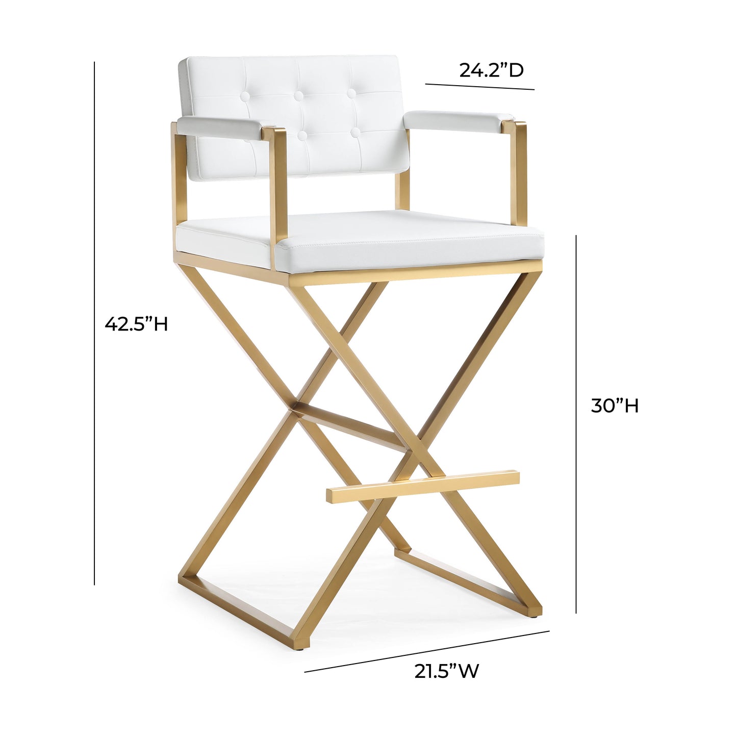 Director Performance Vegan Leather Stool with Gold Base - White / Bar Height - Image 9