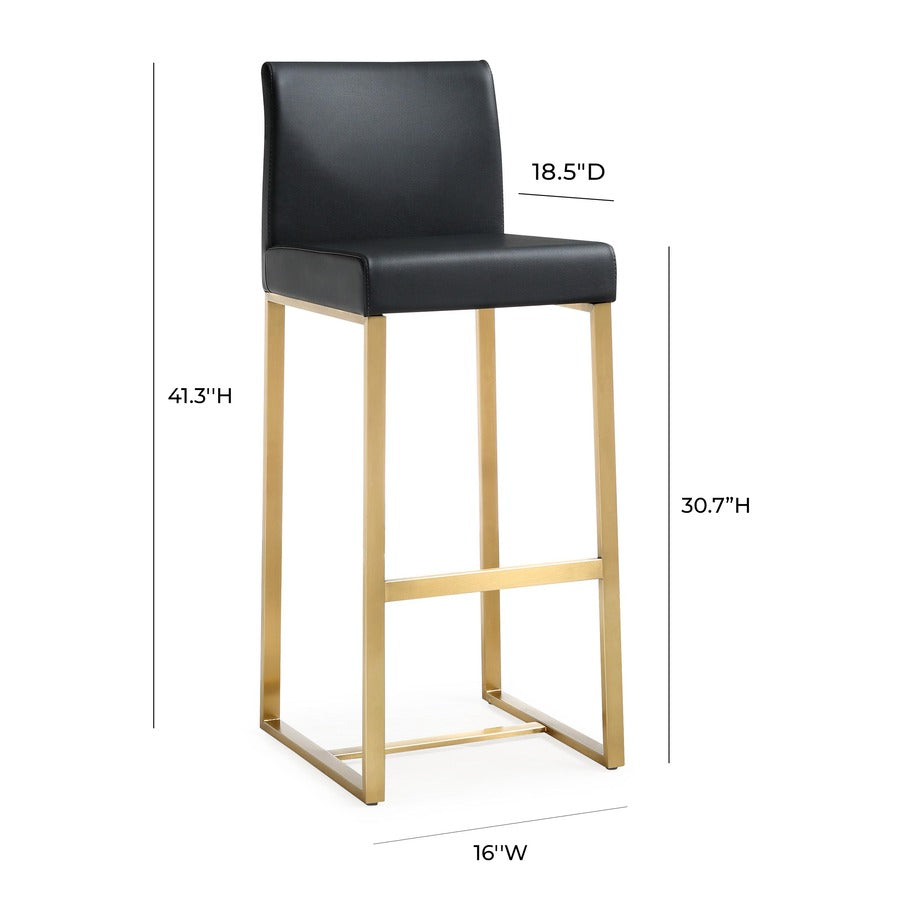 Denmark Performance Vegan Leather Stool with Gold Base - Set of 2 - Black / Bar Height - Image 9