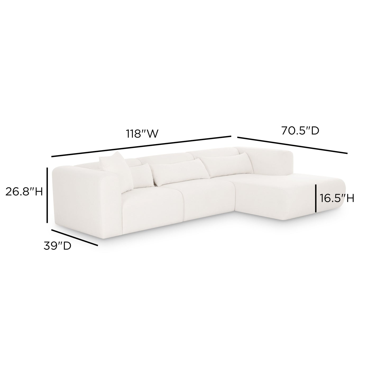 Tarra 3-Piece Cream Performance Chenille Modular Sectional - RAF - Image 6