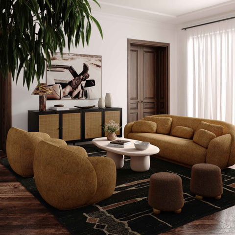 Modern Misty Boucle Sofa with soft boucle fabric, perfect for living room comfort and contemporary style.