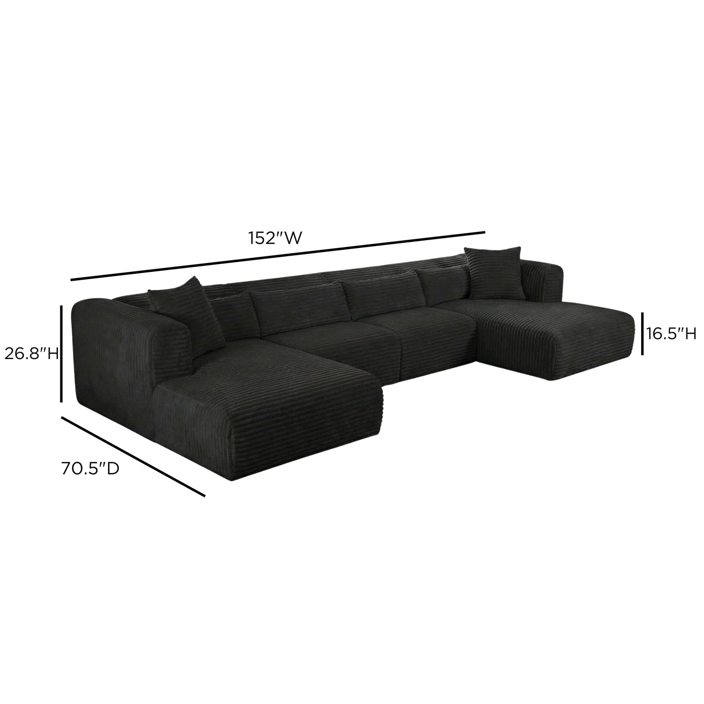 Tarra 4-Piece Fluffy Oversized Performance Corduroy Modular U-Sectional - Black - Image 7