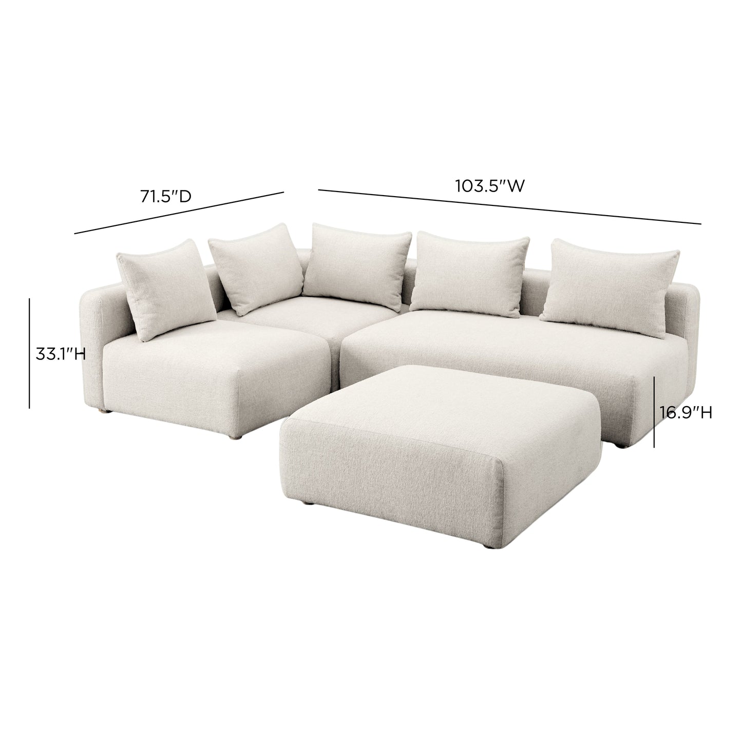 Hangover 4-Piece Contract-Grade Textured Fabric Modular Chaise Sectional - Cream - Image 6