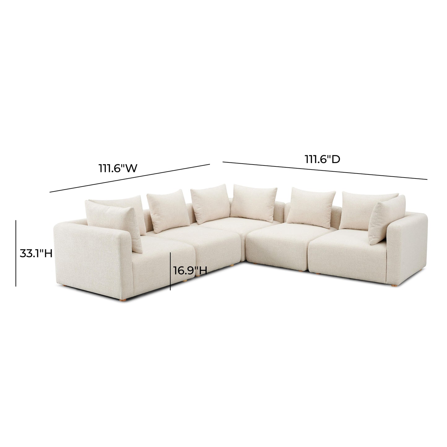 Hangover 5-Piece Contract-Grade Textured Fabric Modular L-Sectional - Cream - Image 4