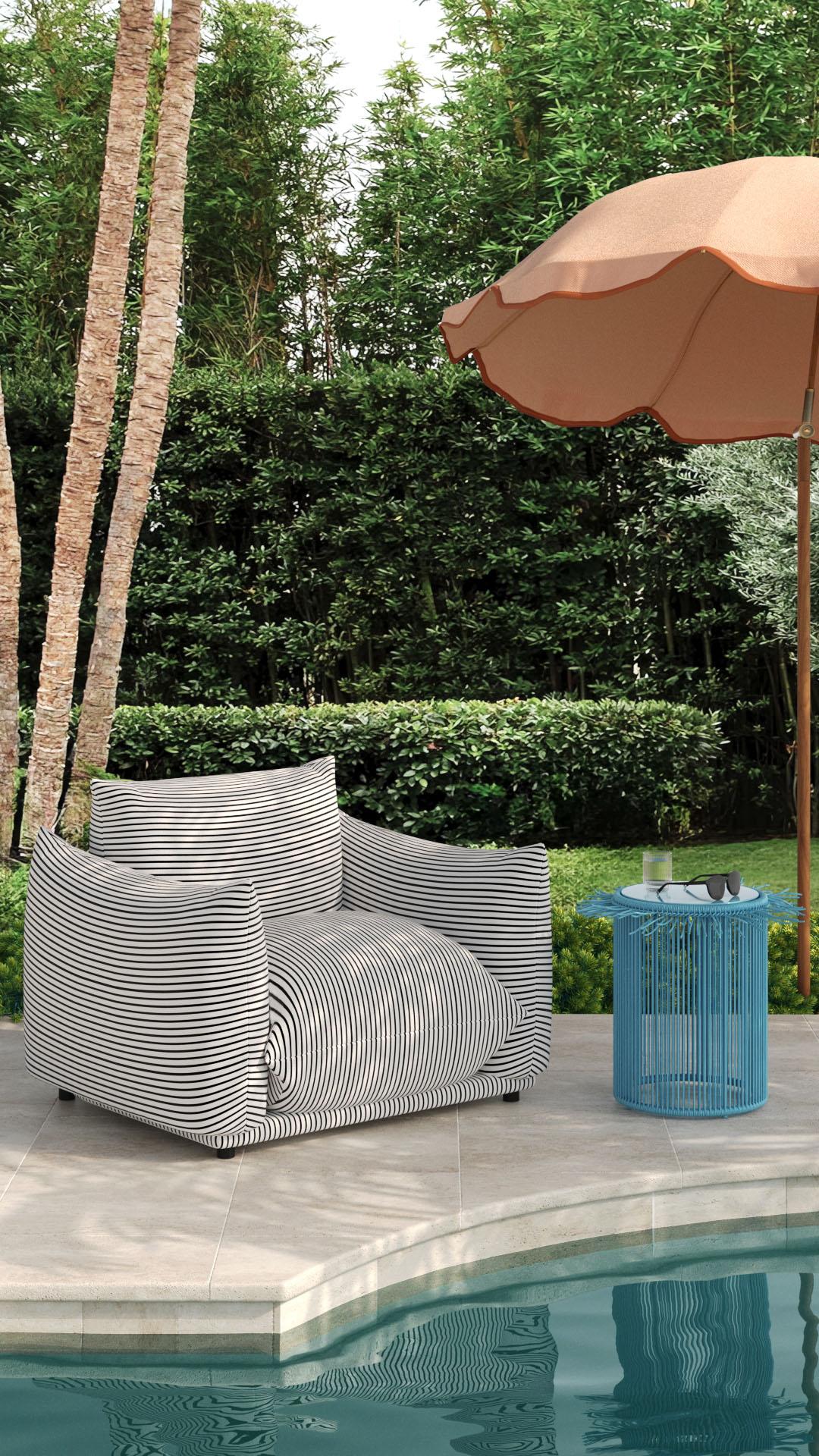 Saint Tropez Striped Stuffed Indoor/Outdoor Armchair - Black - Image 7