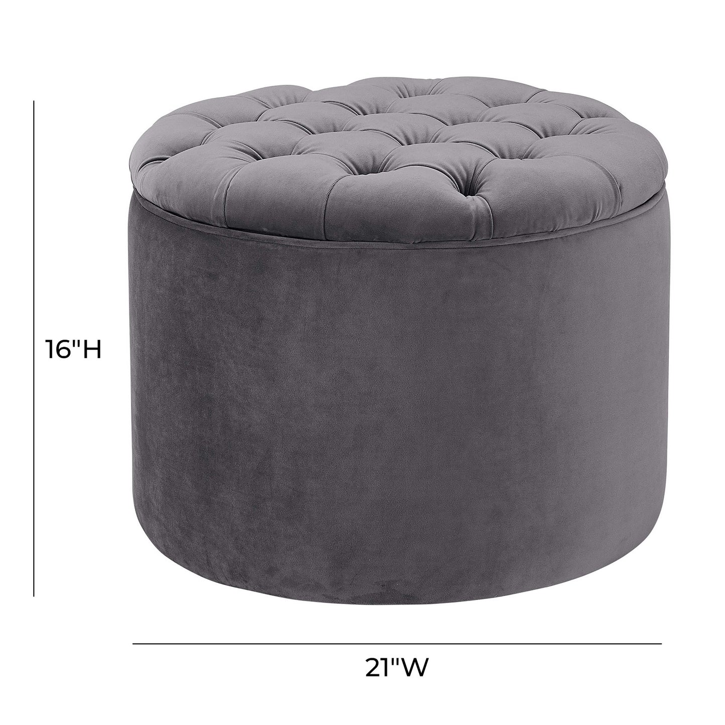 Queen Performance Velvet Round Storage Ottoman - Grey - Image 5