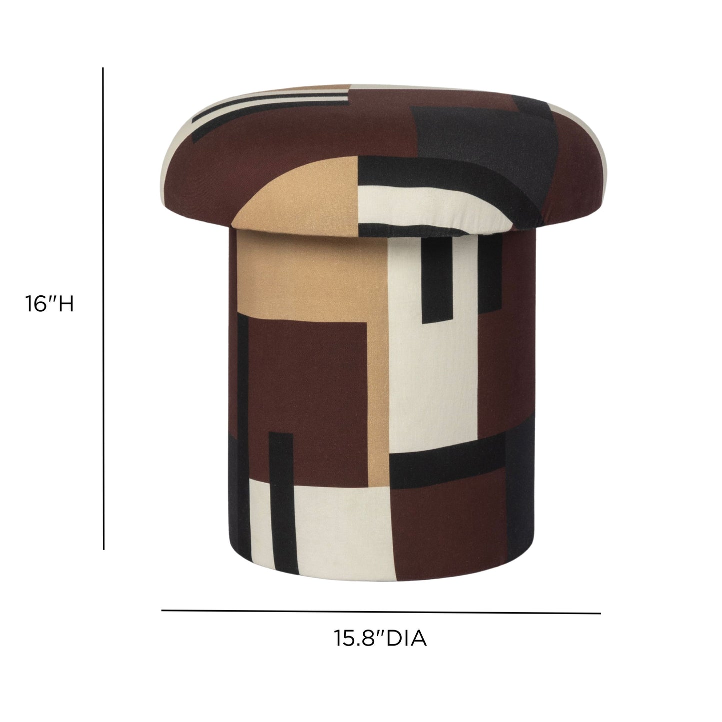 Lucy Mud Brown Abstract Print Mushroom Accent Stool - Image 5