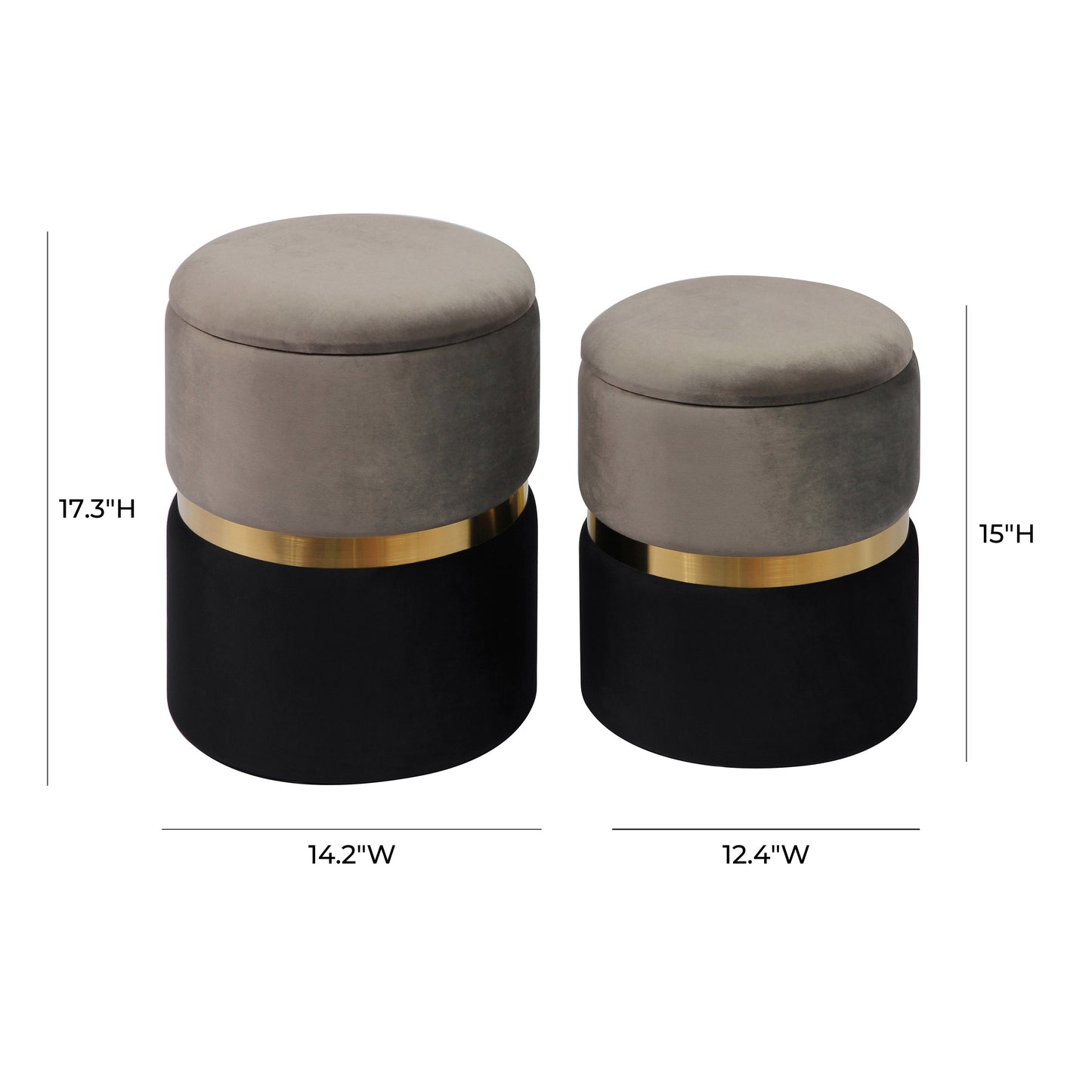 Gigi Grey and Black Performance Velvet Storage Ottomans - Set of 2 - Image 6