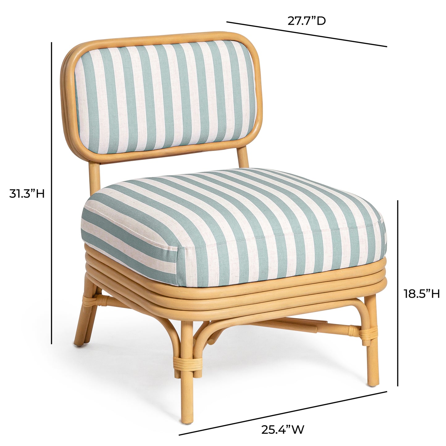 Dorine Striped Performance Linen & Rattan Accent Chair - Mint Green - Image 8
