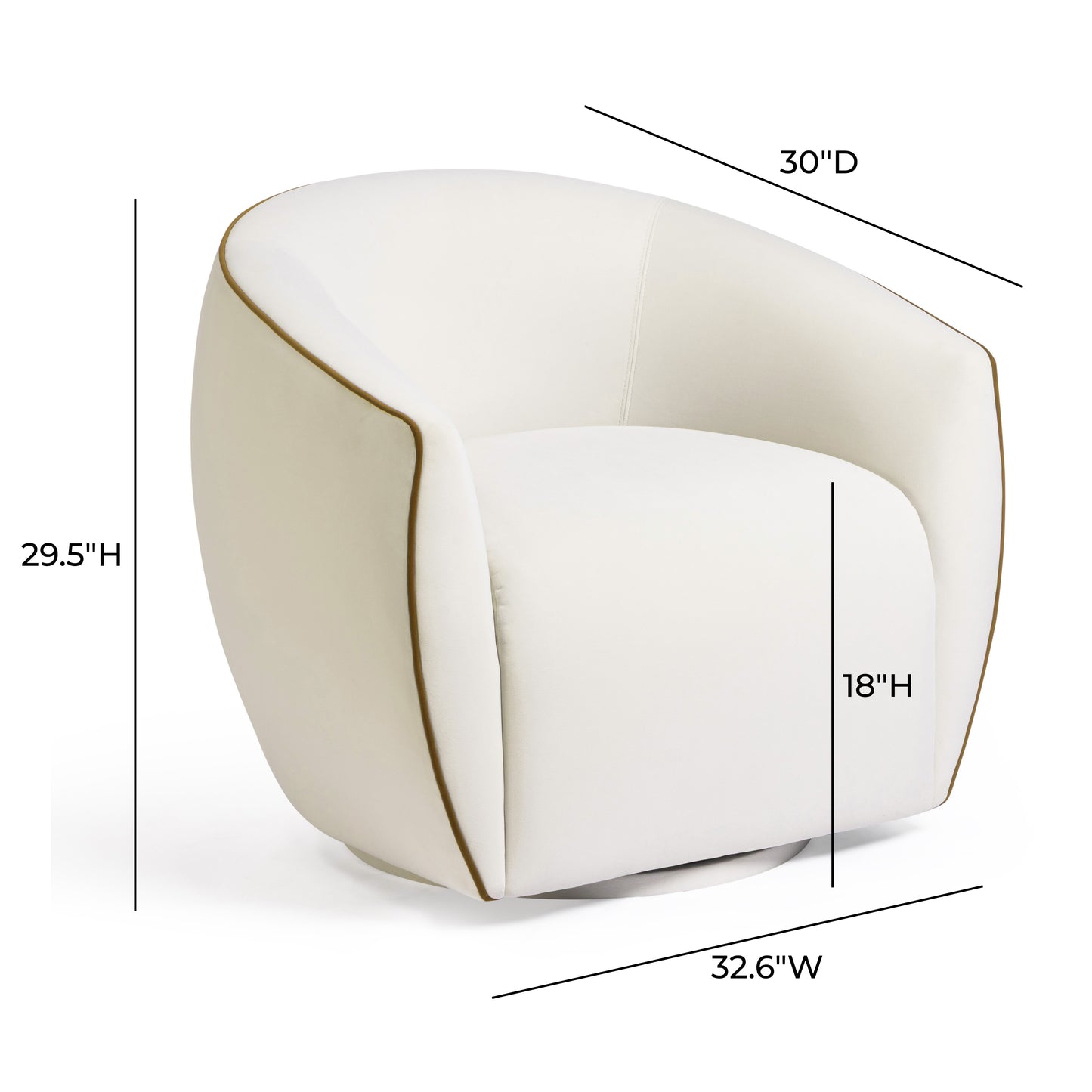 Jordan Contrast Piping Performance Velvet Swivel Accent Chair - Chocolate Brown,Cream - Image 7