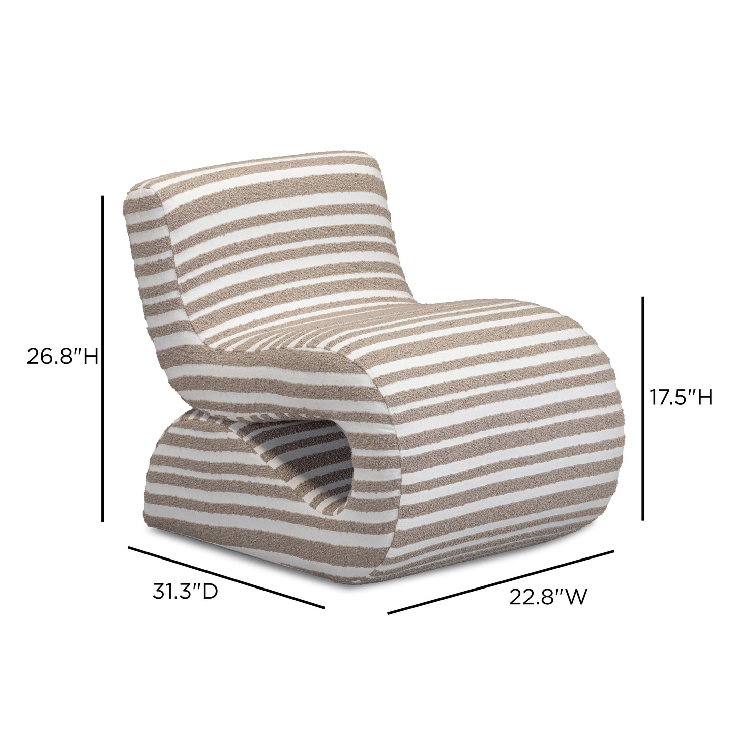Senna Taupe Organic Stripes Contract-Grade Jacquard Fabric Accent Chair - Image 8