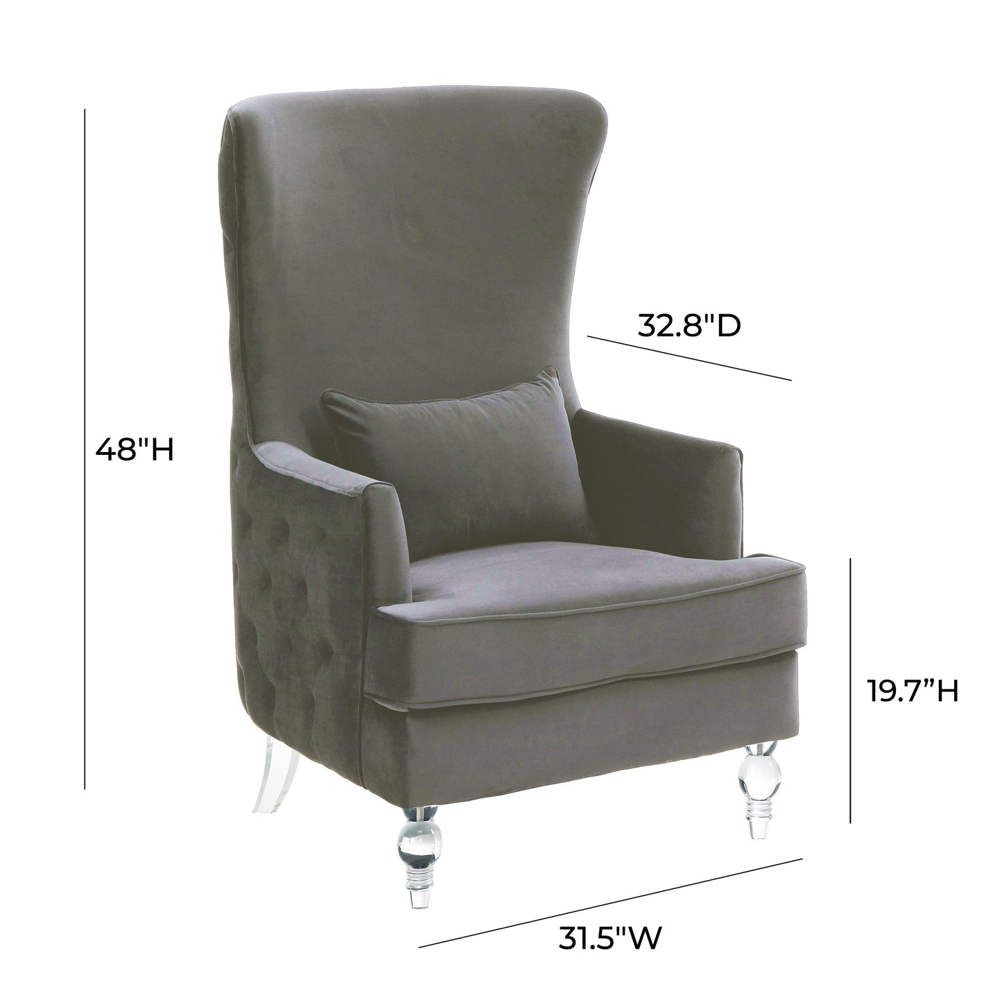 Aubree Performance Velvet Chair with Acrylic Legs - Grey - Image 4