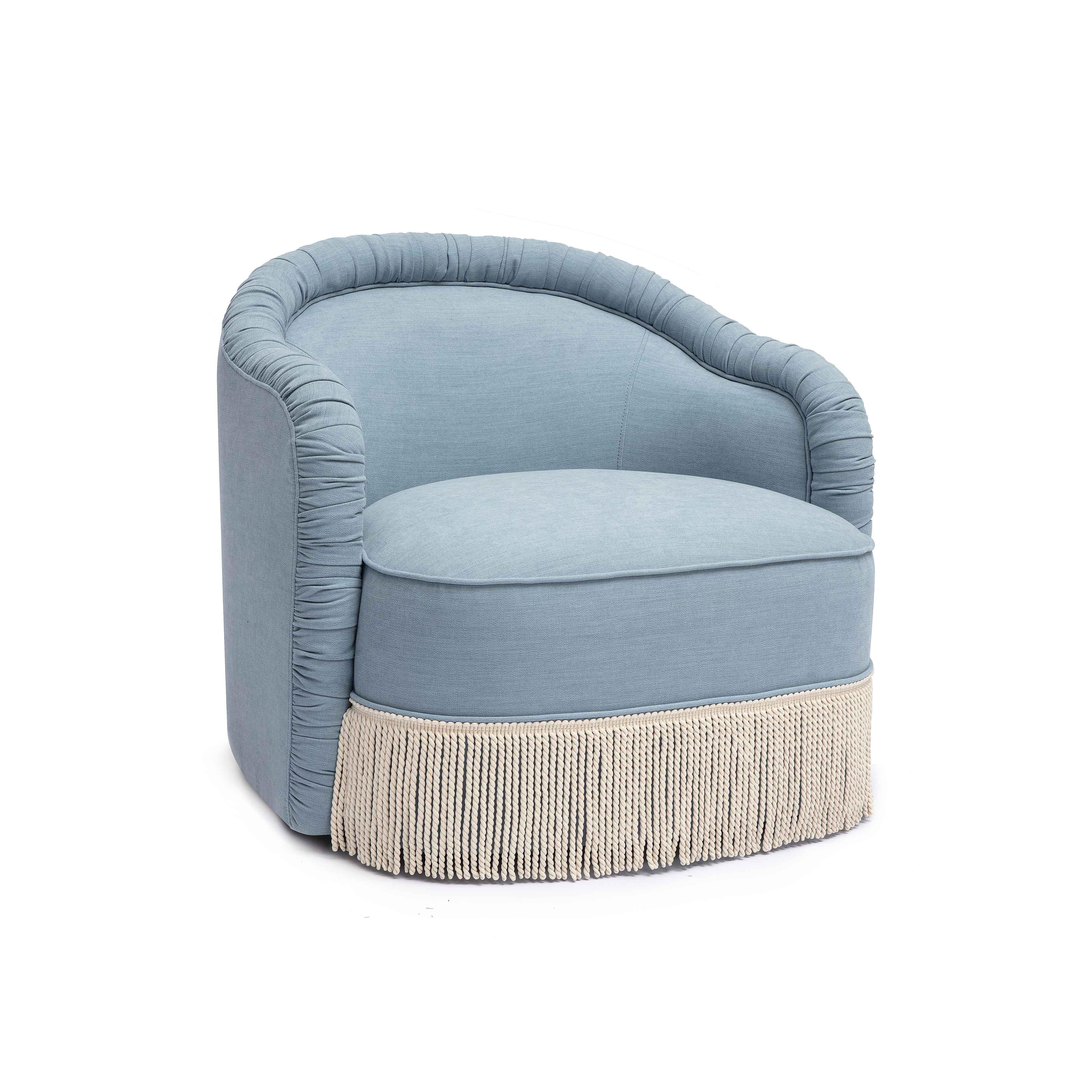 はろそだです　要確認　TECTA　Asymmetric Chair B1 Pamela Faded Blue Upcycled Fabric Tassel Lounge Chair – TOV