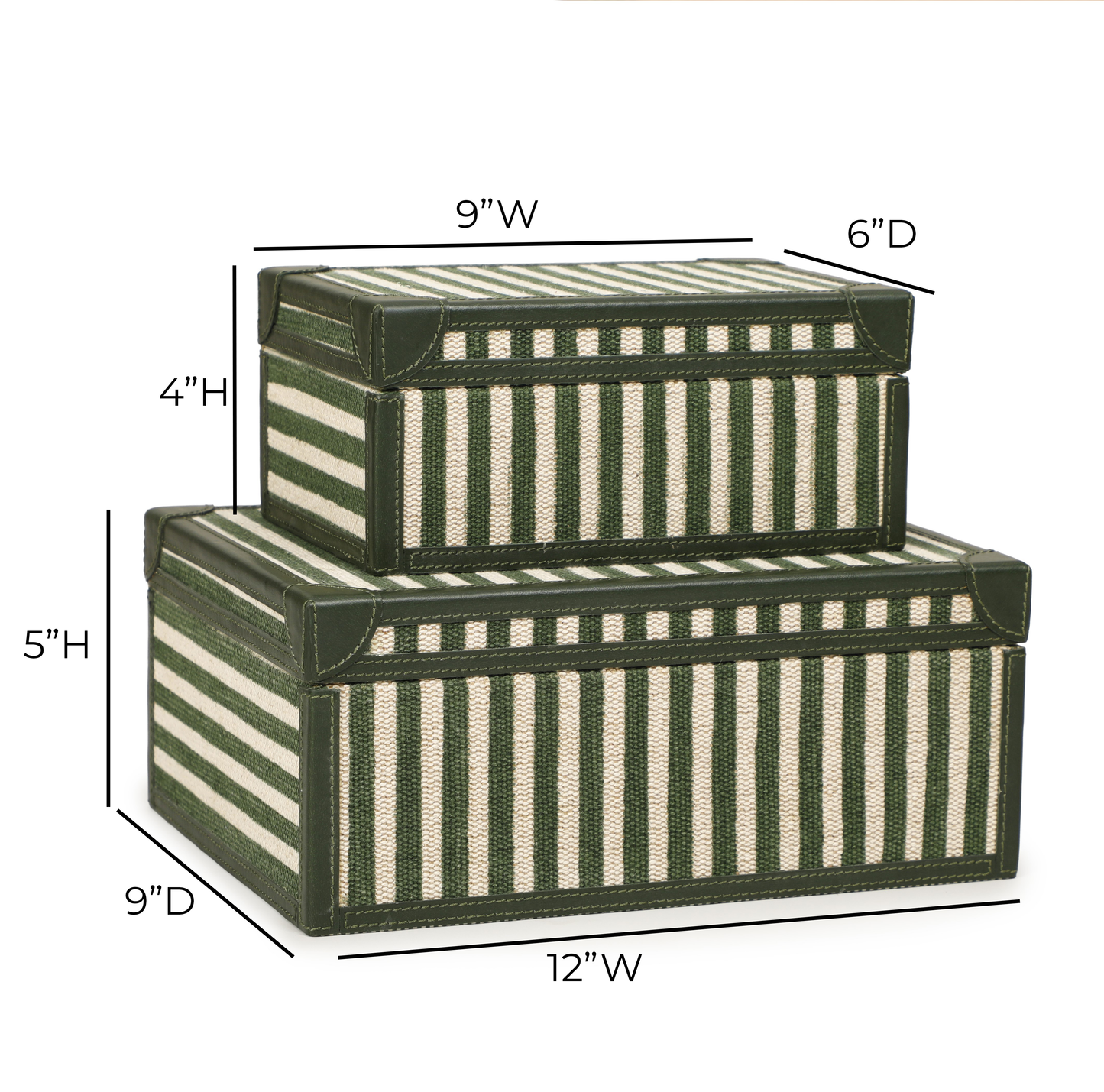 Kora Cotton Jute Contract-Grade Jewelry Box Set - Green Stripes - Image 9