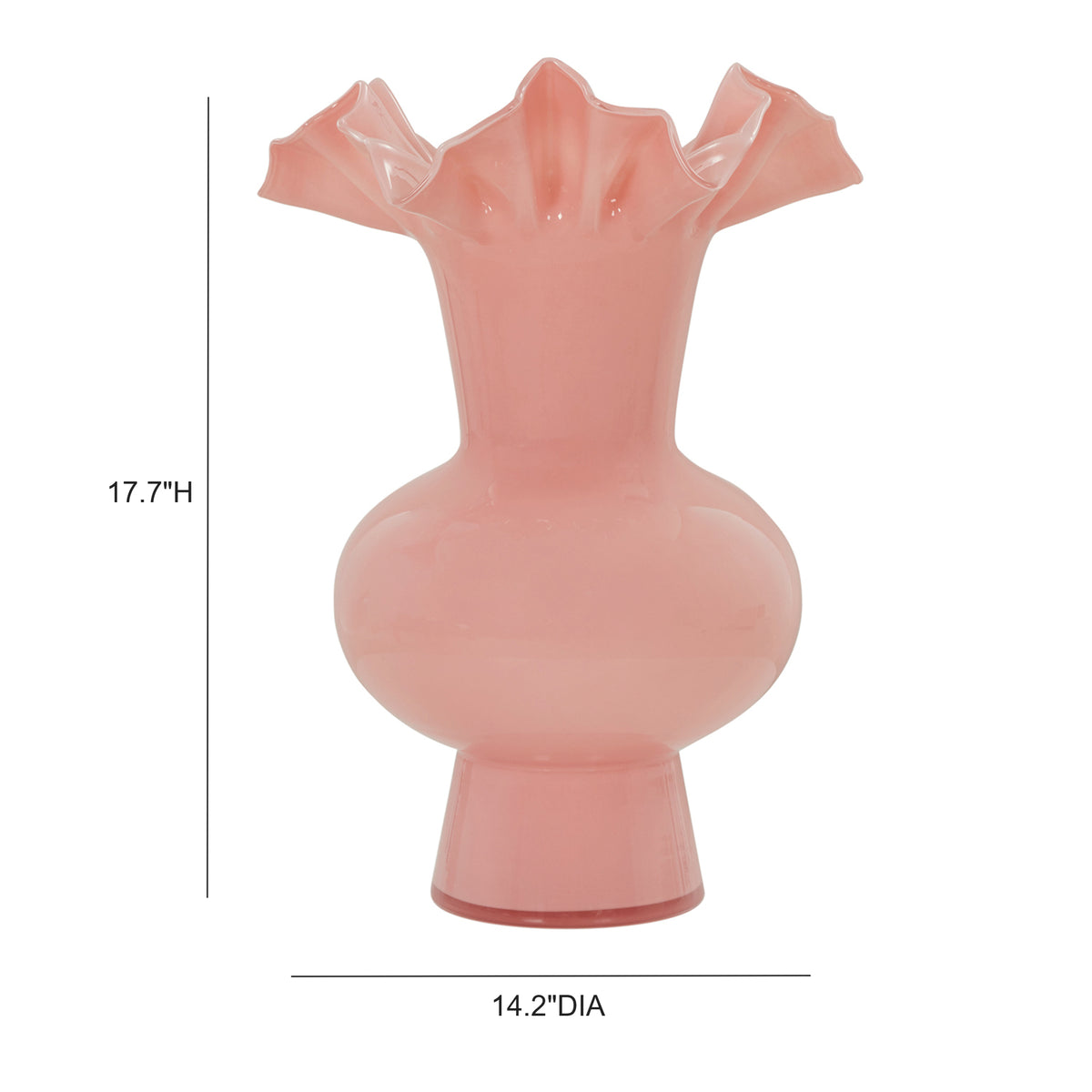 Spackle Ruffled Pink Glass Vase (12