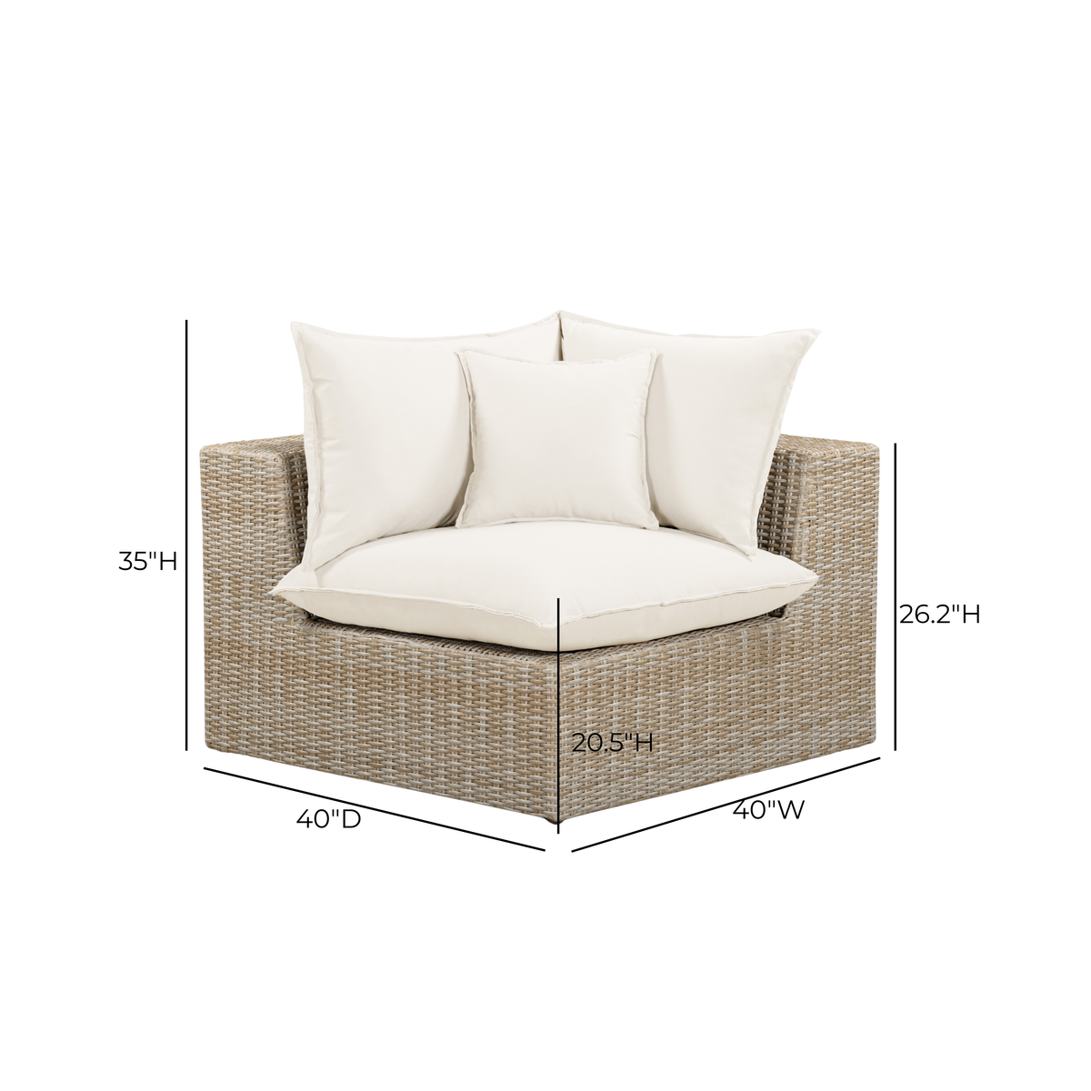 Cali Performance Fabric & Wicker Outdoor Corner Chair - Cream / Natural - Image 6