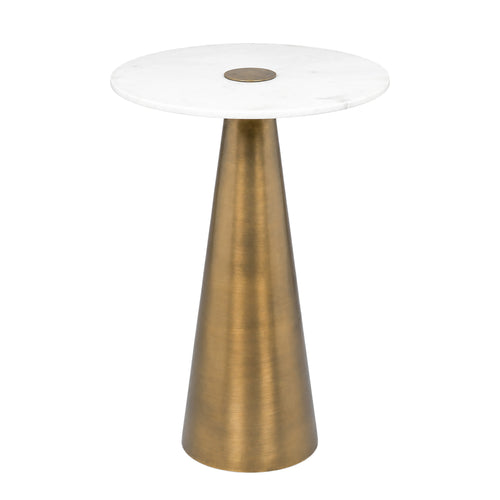 Clement Antique Brass Side Table with White Marble