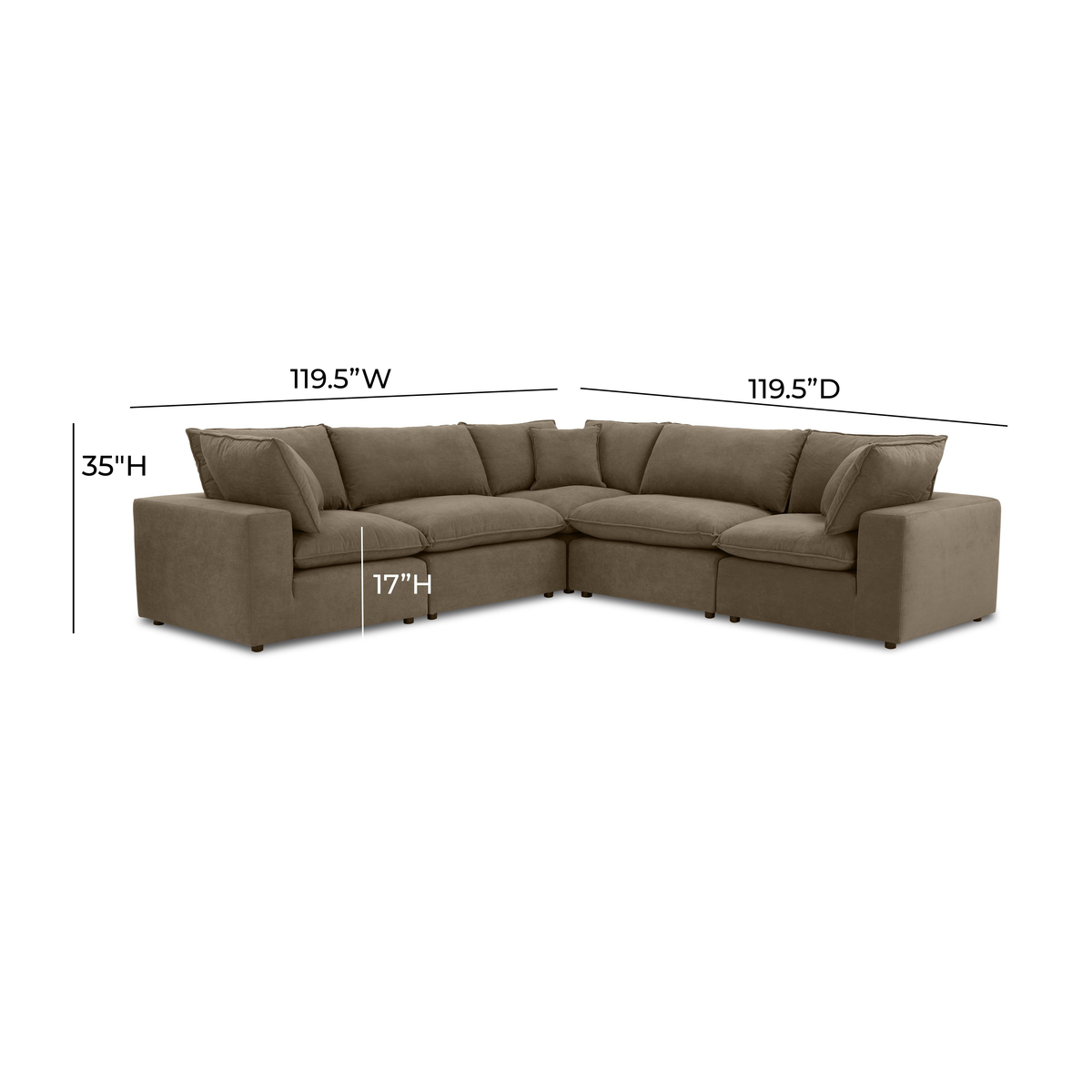 Cali 5-Piece Modular L-Sectional - Chocolate Brown - Image 4