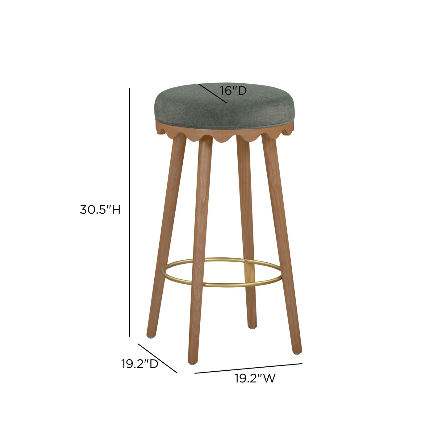 Oodle Green Performance Vegan Mohair Light Walnut Bar Stool - Image 6