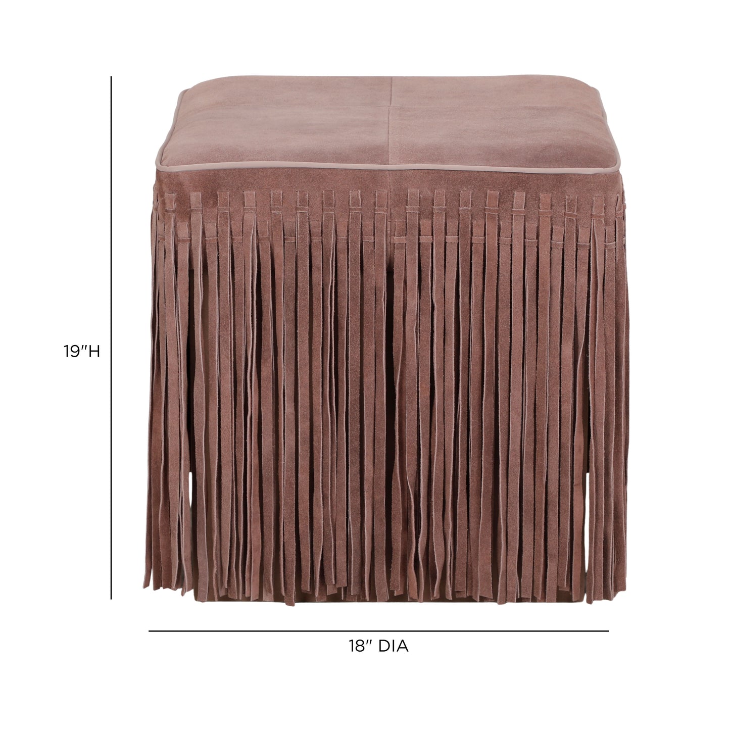 Daphne Square Suede Fringe Ottoman - Dusty Pink - Image 6