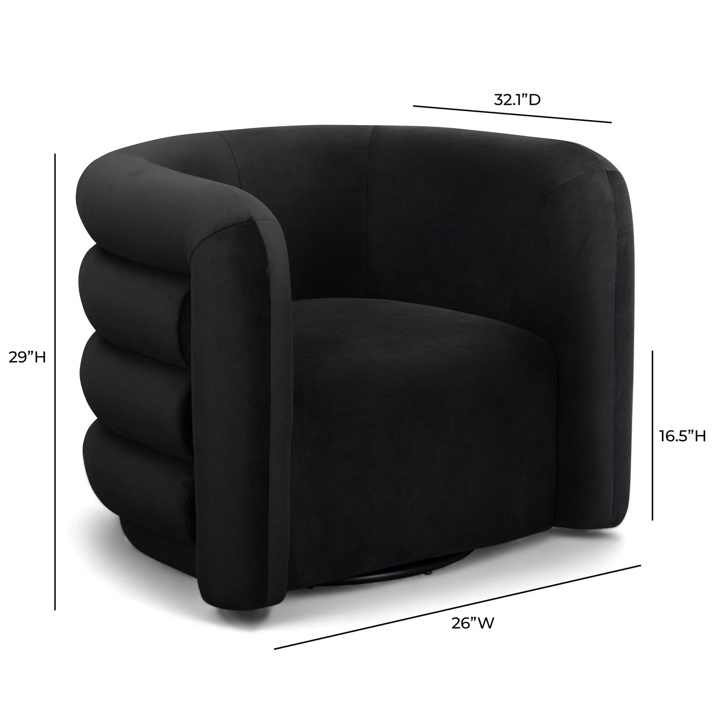 Curves Performance Velvet Swivel Accent Chair - Black - Image 8